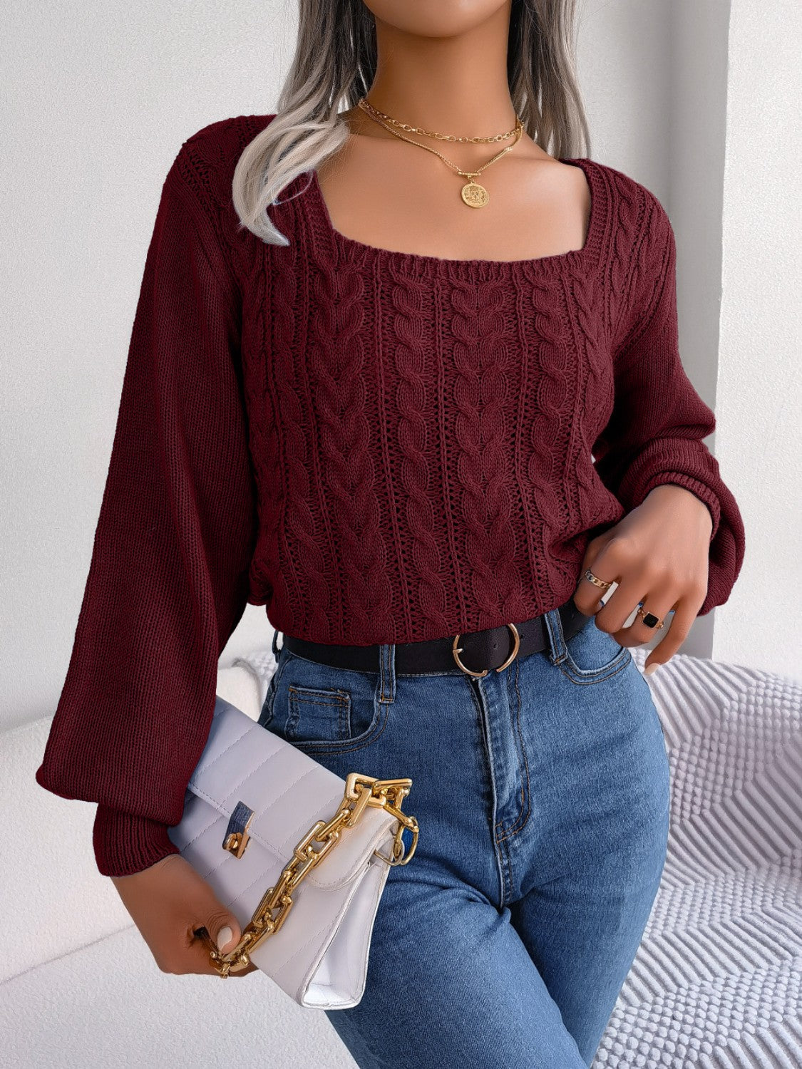 Cozy Cable-Knit Sweater – Guess What Colors?! MAROON + WHITE