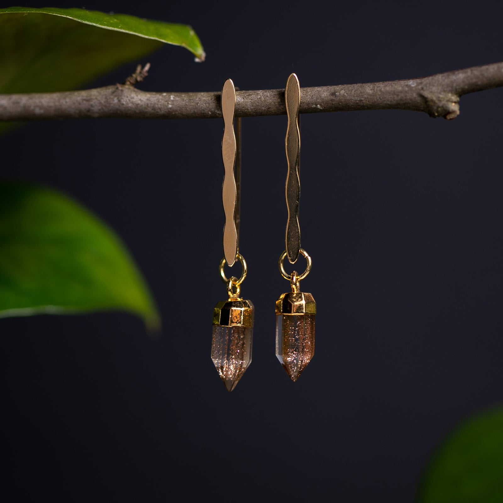 Copper Infused Quartz Point Earrings