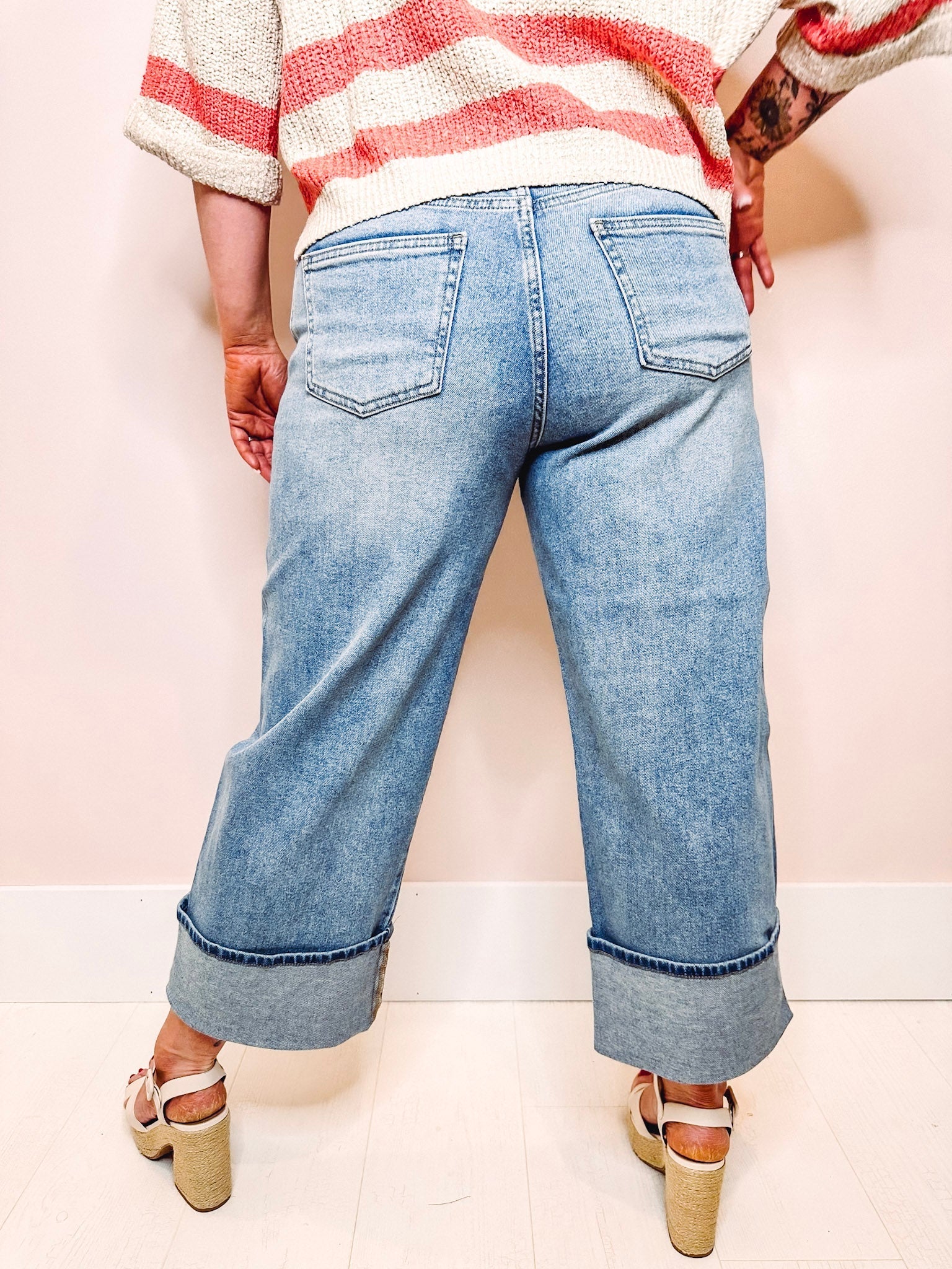 Eccentrics Boutique Denim Cuffed Barrel Jeans- Light Denim