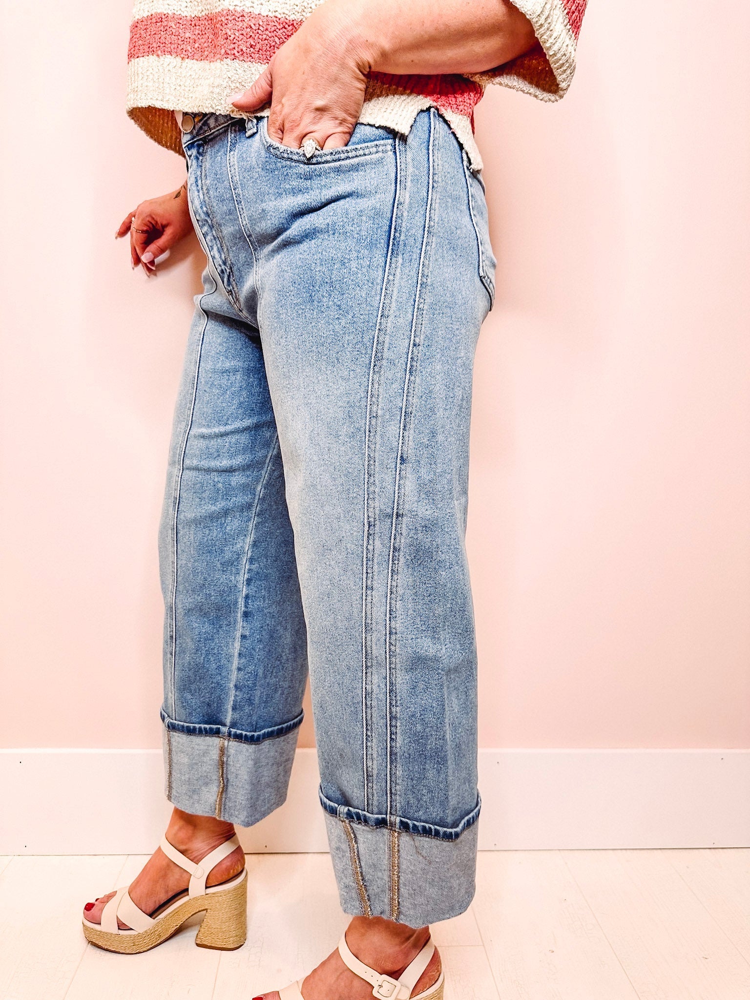 Eccentrics Boutique Denim Cuffed Barrel Jeans- Light Denim