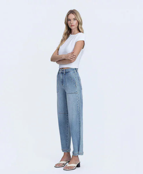 Eccentrics Boutique Denim Super High Rise Barrel Denim with Hem Snap