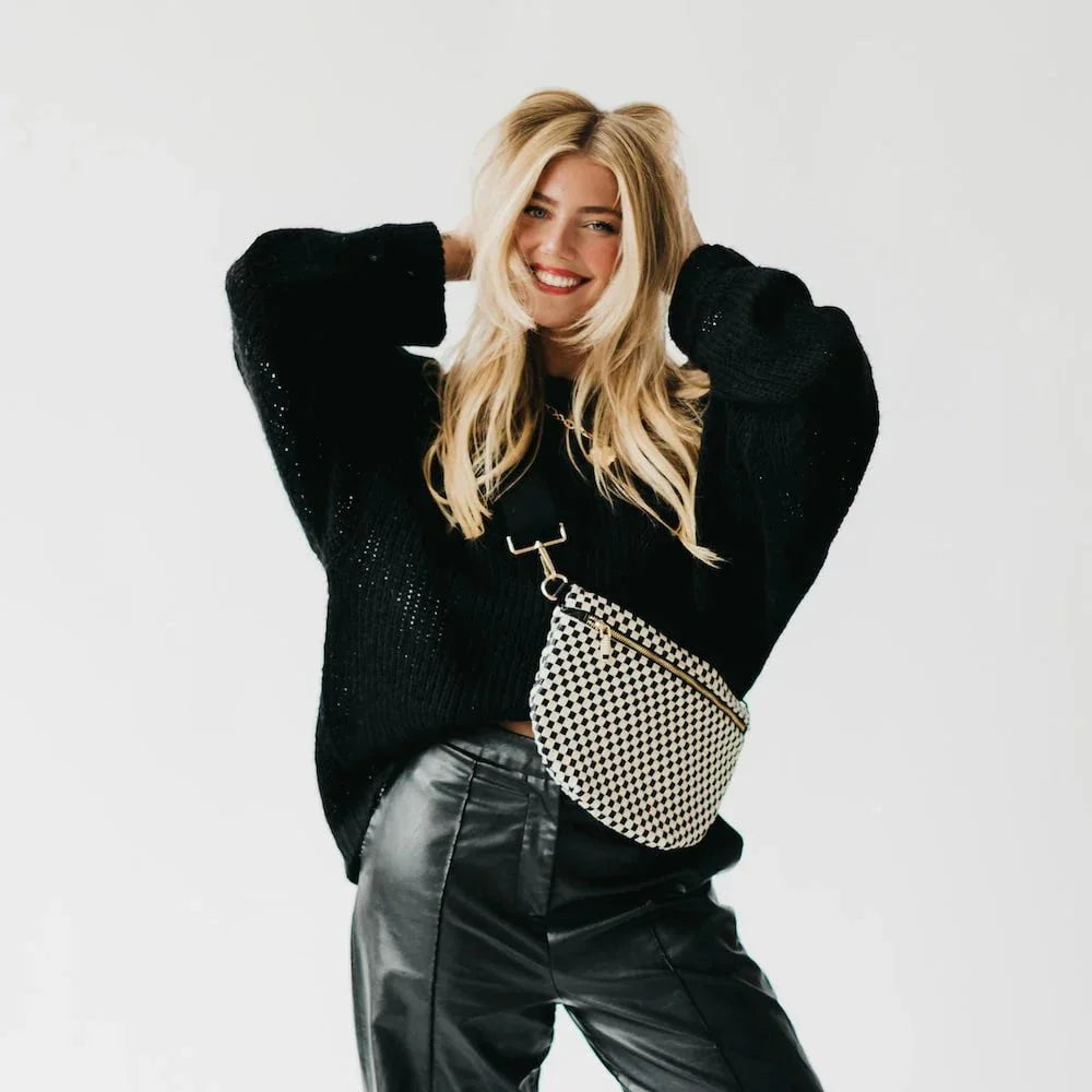 Eccentrics Boutique Handbag Westlyn Woven Bum Bag- Black Checkerboard