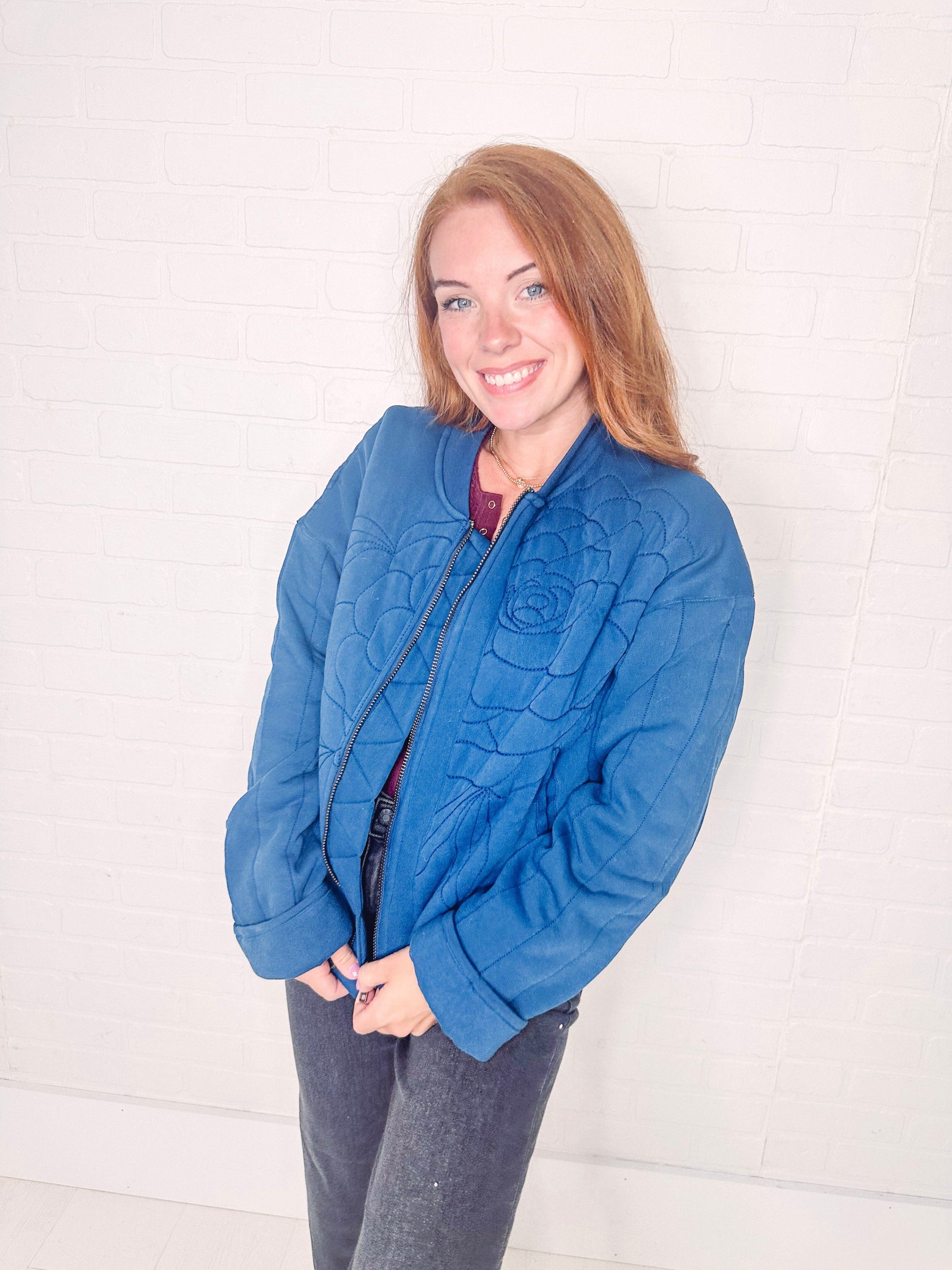 Free People Jacket Free People Rose Zip- Up Sweatshirt in Indigo