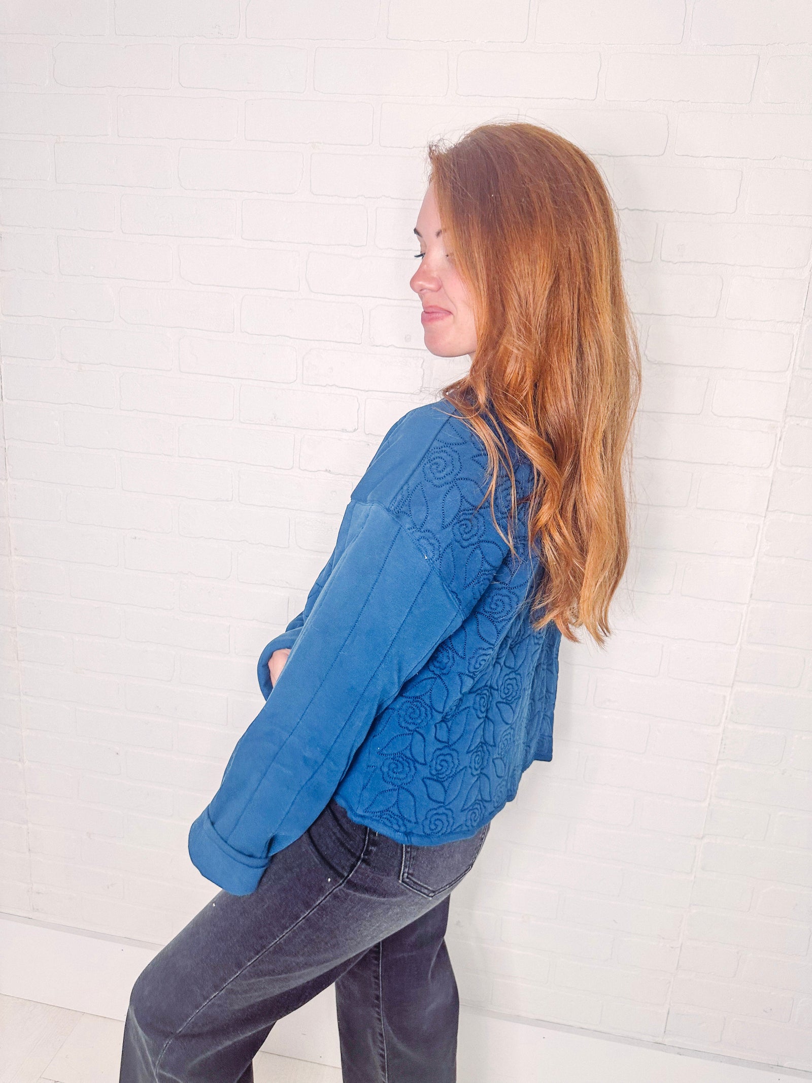 Free People Jacket Free People Rose Zip- Up Sweatshirt in Indigo