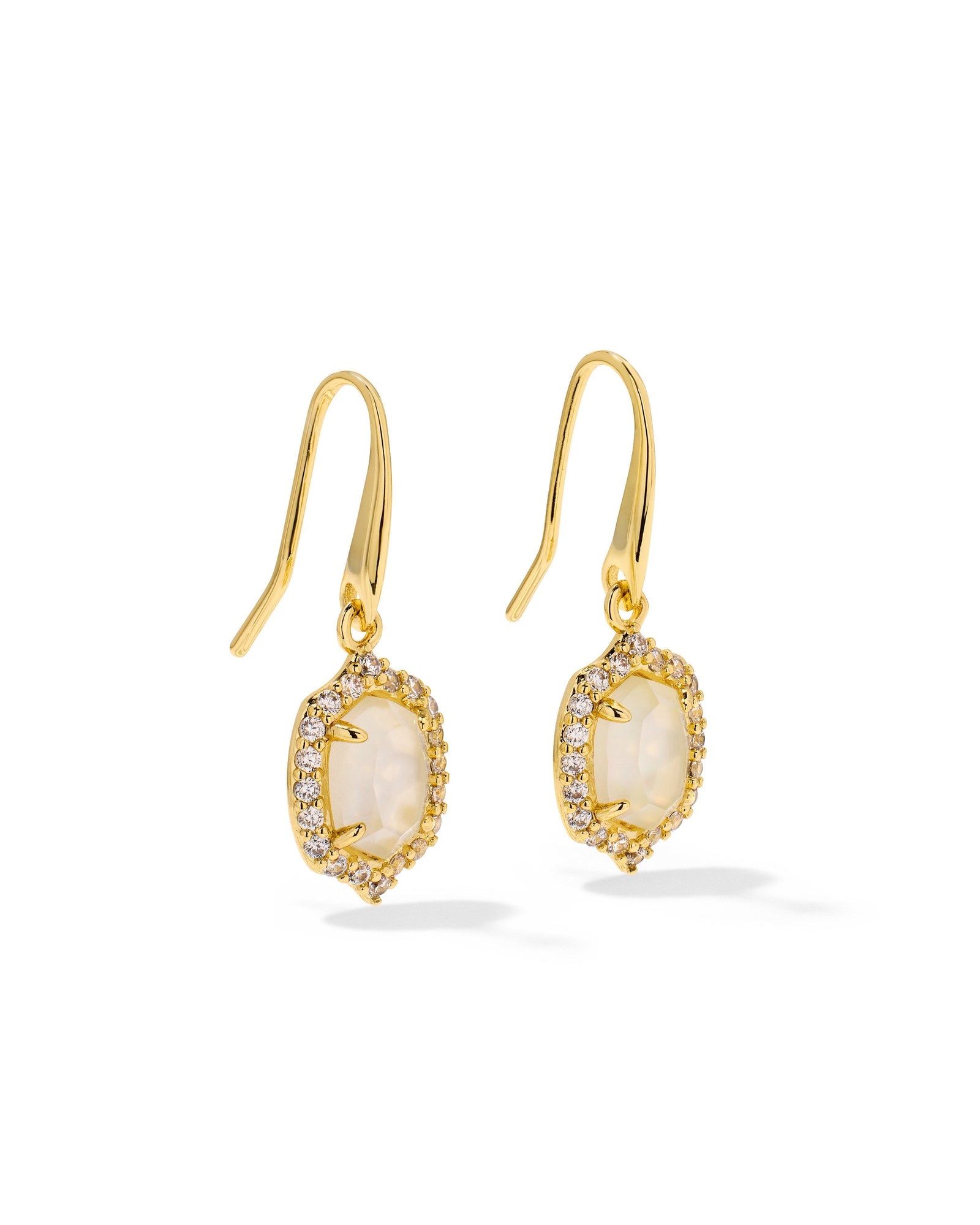 Kendra Scott Daphne Crystal Frame Gold Drop Earrings-- Gold Ivory Mother of Pearl