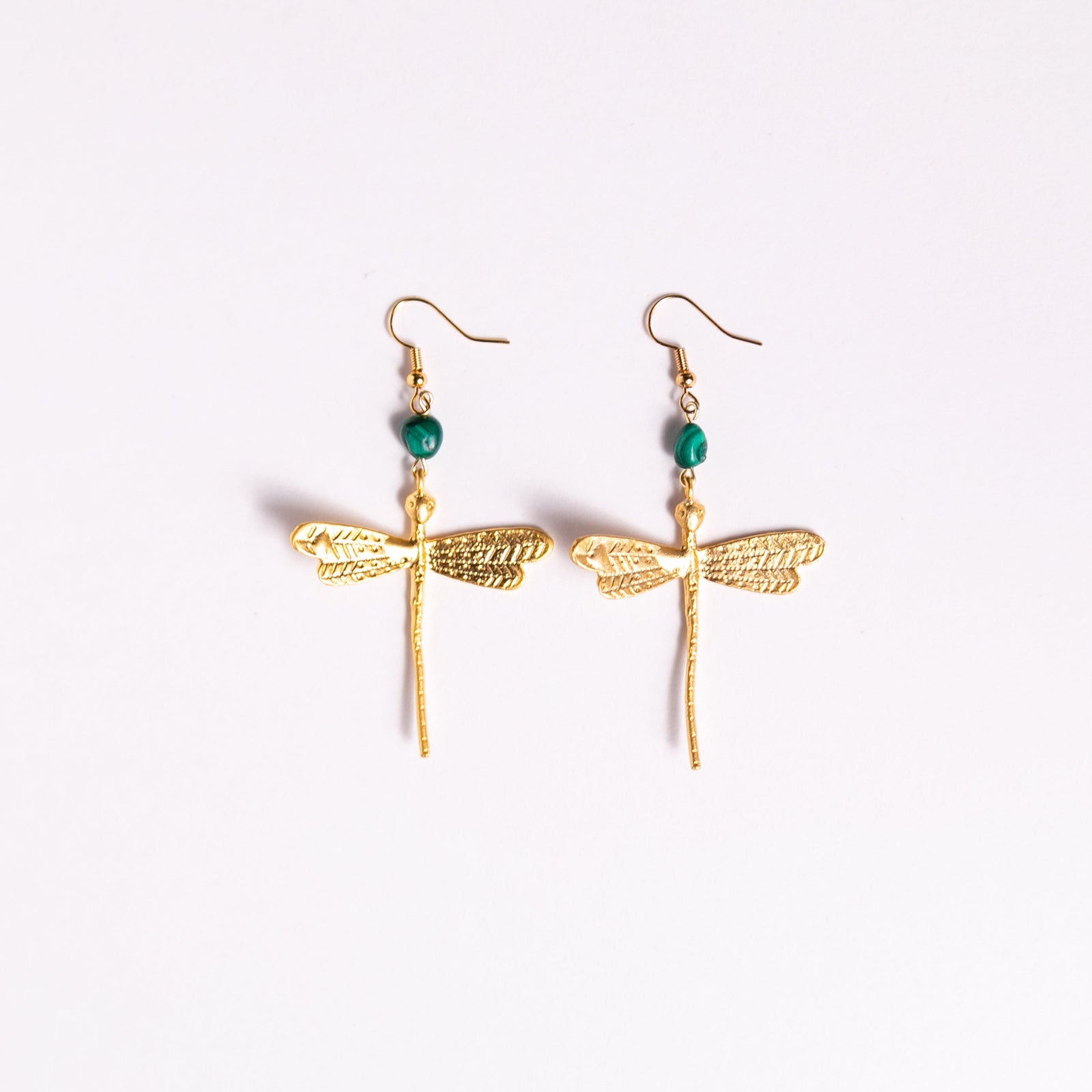 Art Nouveau Inspired Dragonfly Earrings with Malachite