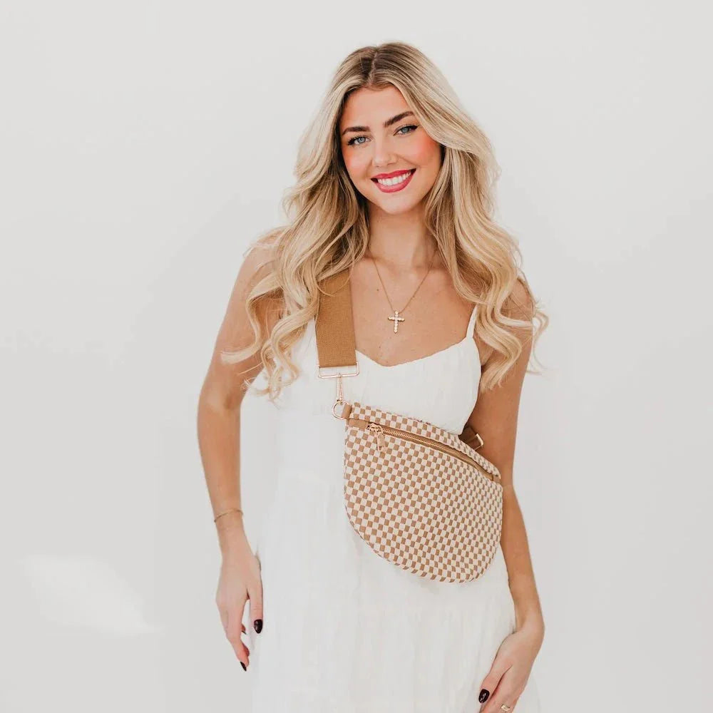 pr Handbag Westlyn Woven Bum Bag- Tan Checkerboard