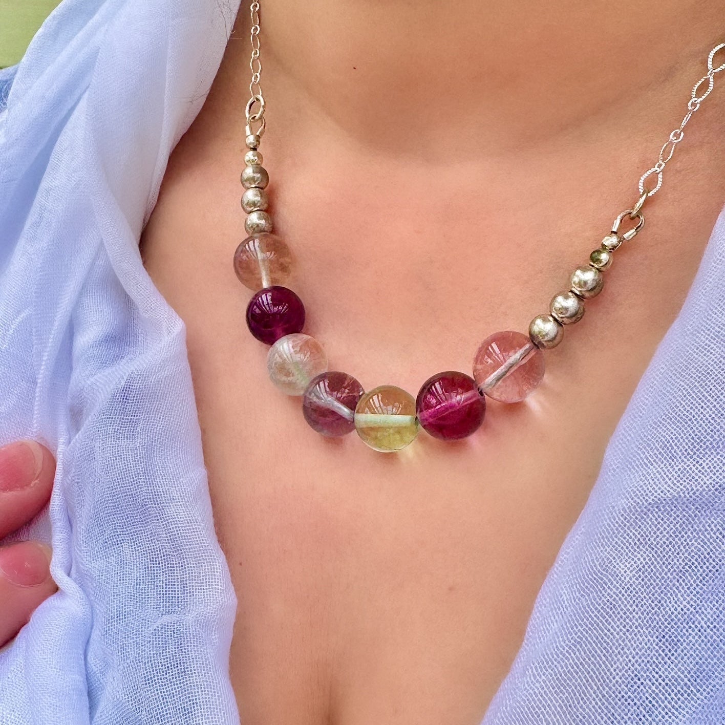 Rainbow Fluorite Bead Necklace
