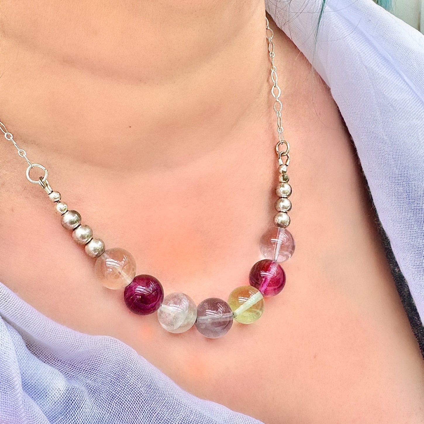 Rainbow Fluorite Bead Necklace