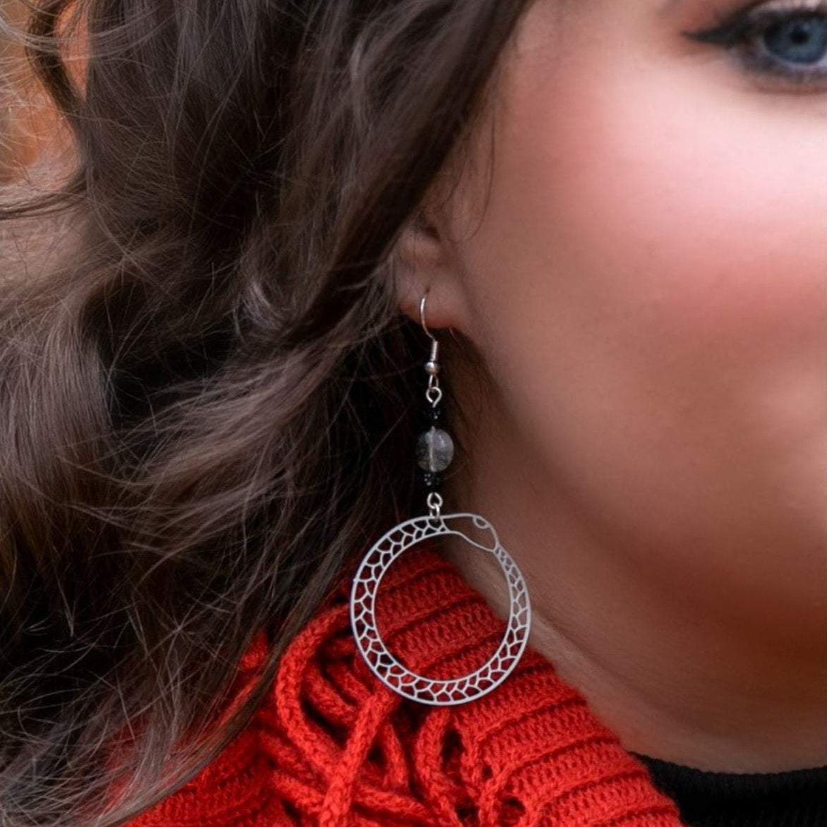 Ouroboros Earrings with Rutile Quartz