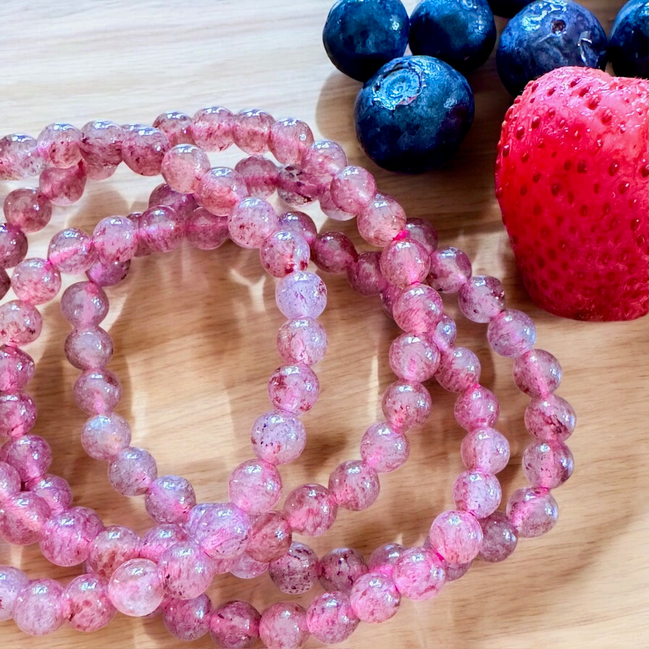 Strawberry Quartz Stretch Bracelet - 6mm Gemstones