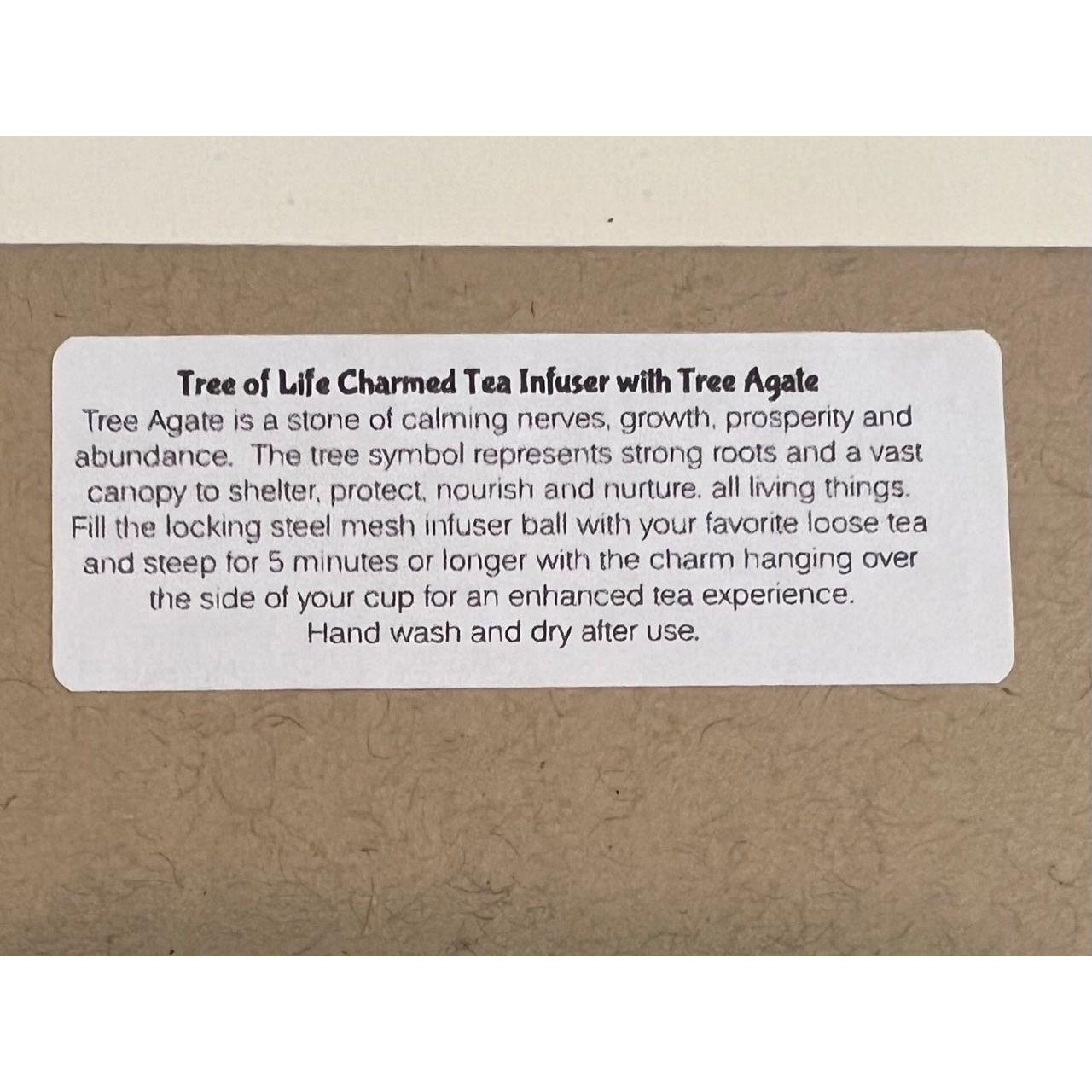 Tree of Life Charmed Tea Infuser with Tree Agate – Silver Tree Charm with Natural Tree Agate Beads by Kinley Jewelry