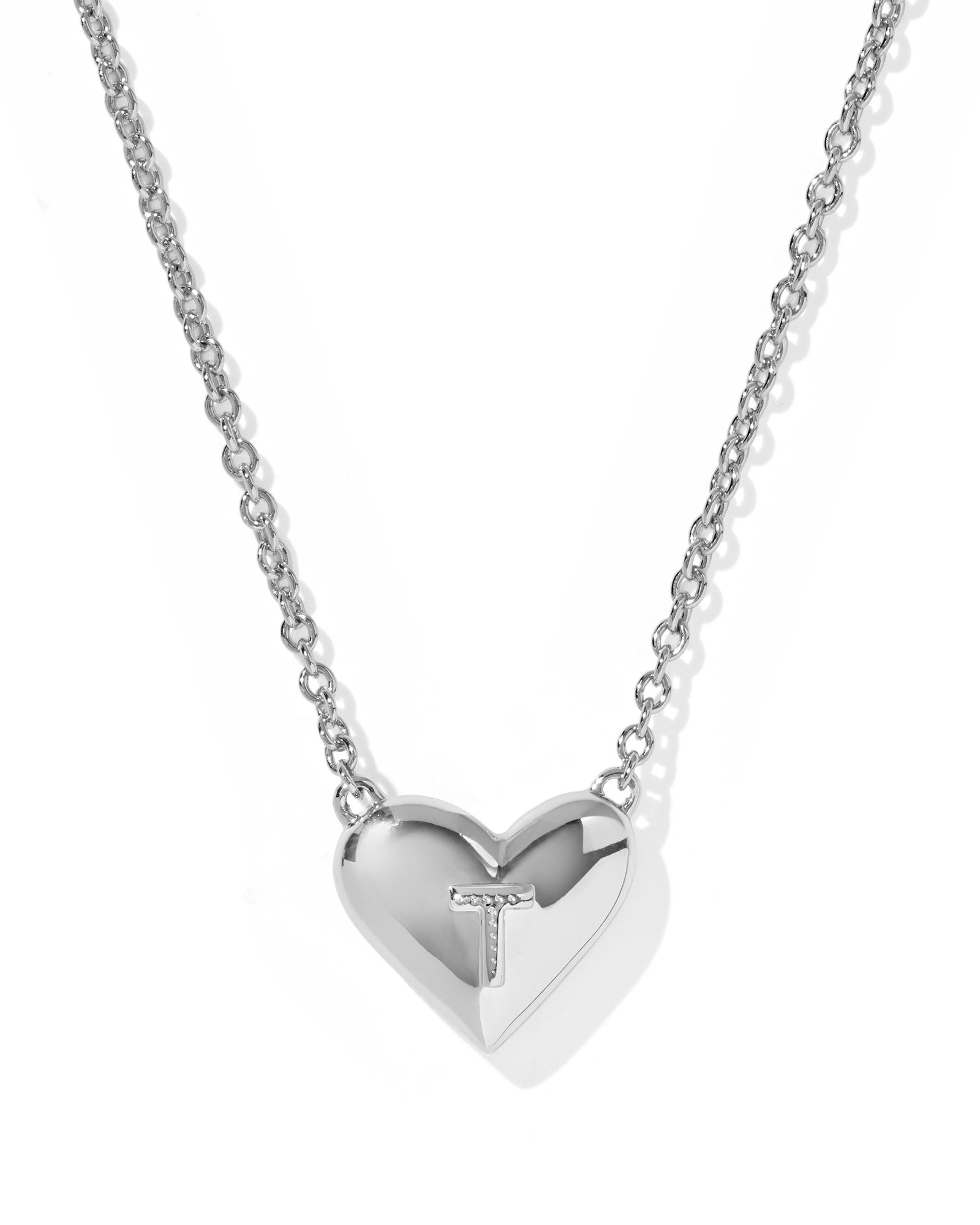 Kendra Scott Heart Letter T Pendant Necklace--Rhodium