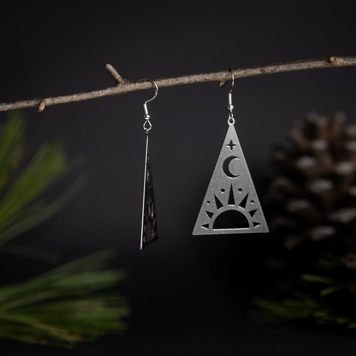 Sun and Moon Mystic Pyramid Earrings