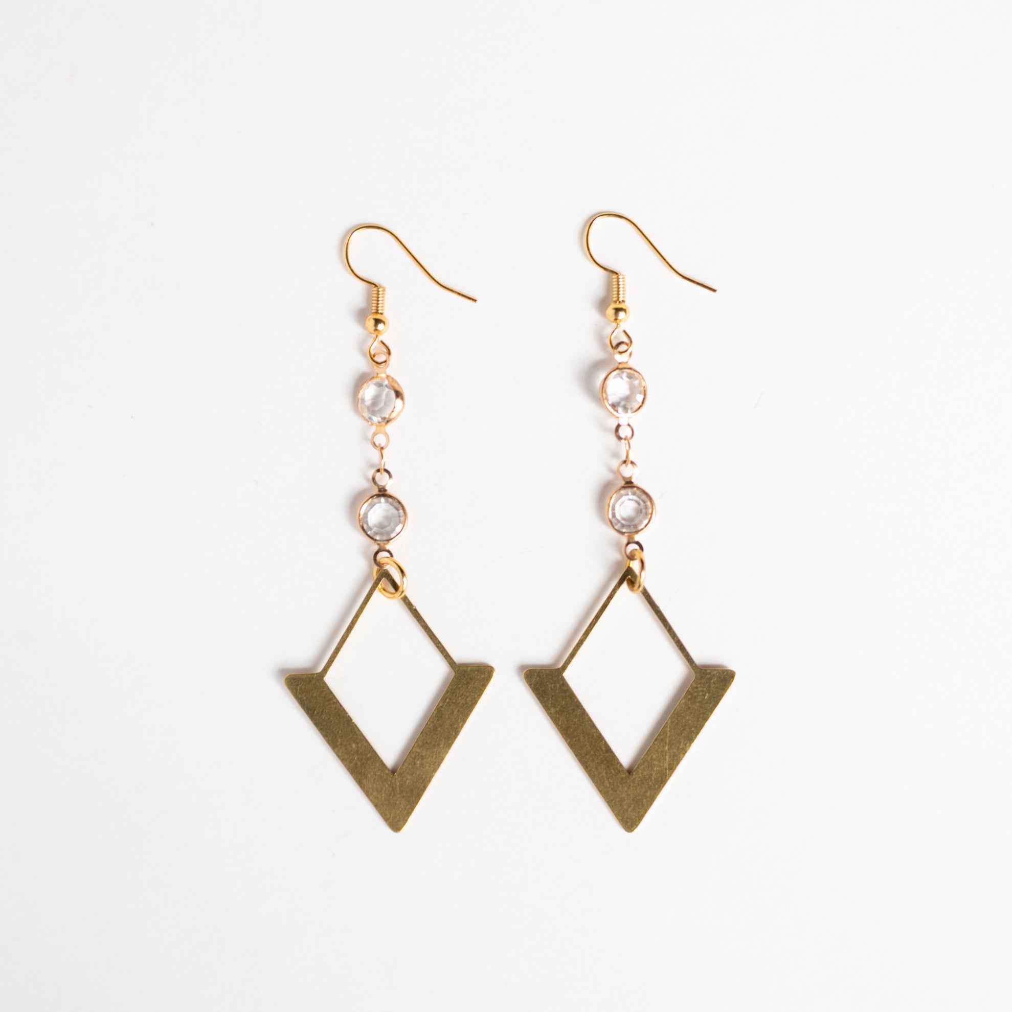 Gold Marquis and Clear Gem Dangle Earrings