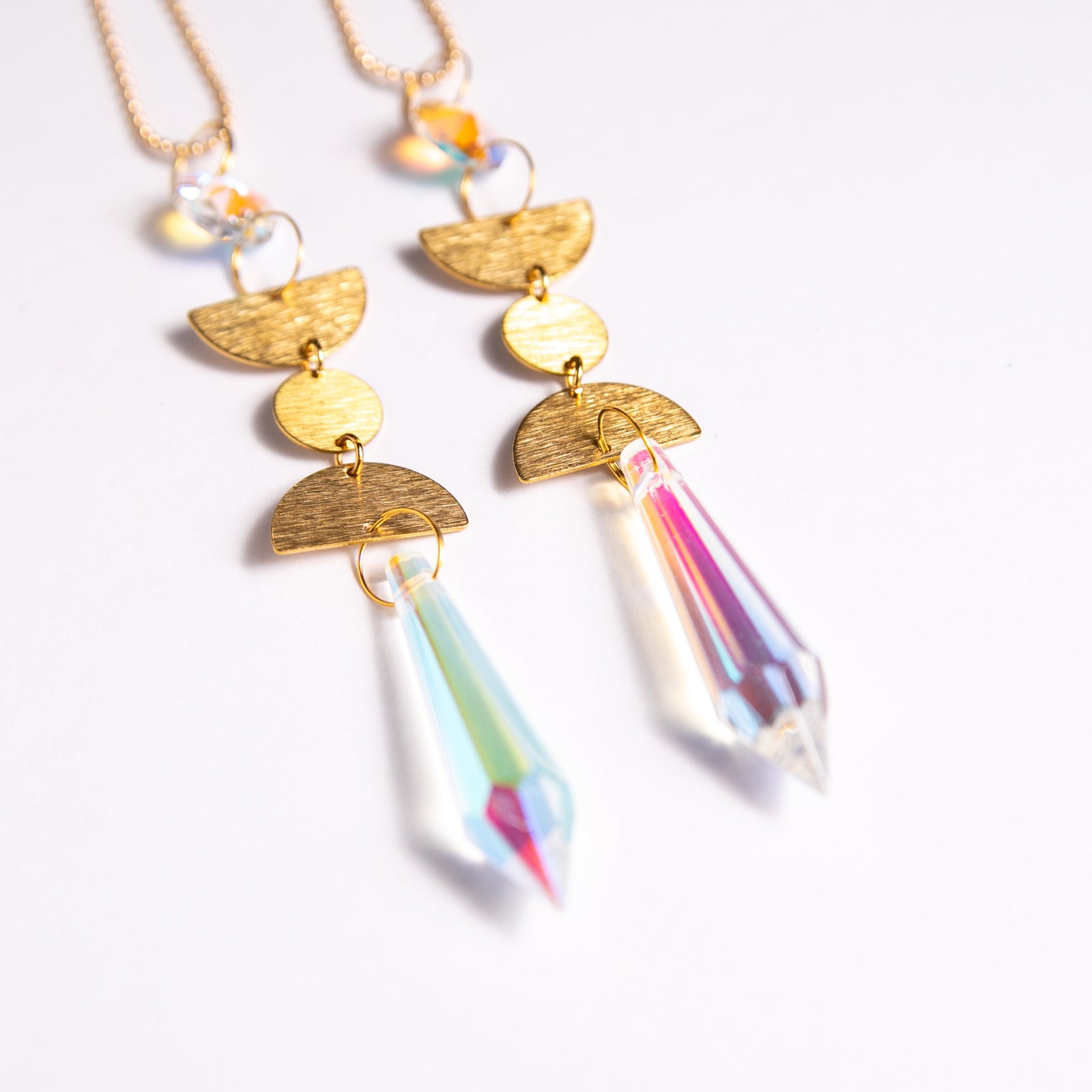 Moon Phases Rearview Mirror Prism Car Necklace – Car Accessory with Aurora Borealis Crystal by Kinley Jewelry