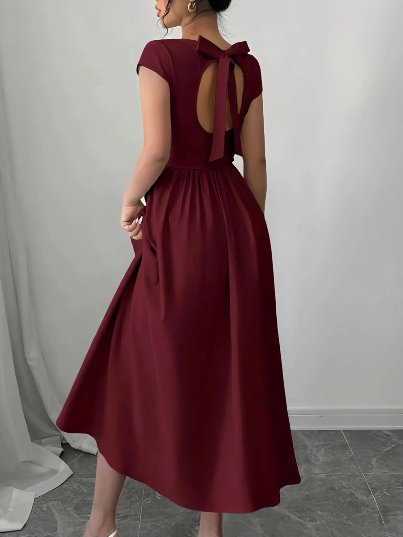 Cutout Tie Back Cap Sleeve Dress