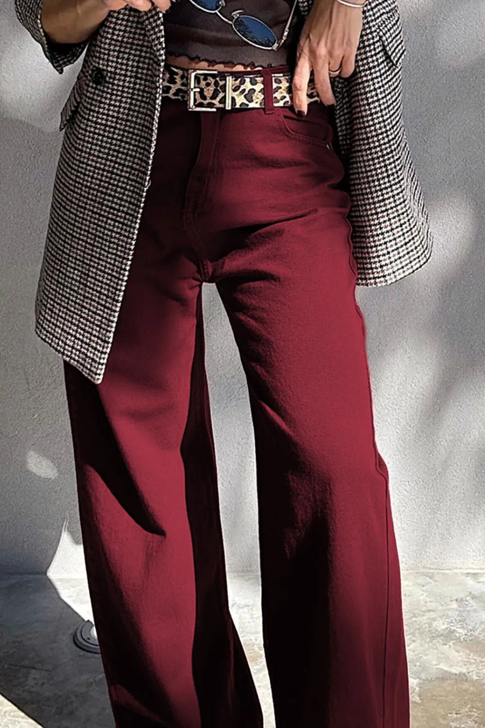 Wide Leg High Waist Maroon Jeans