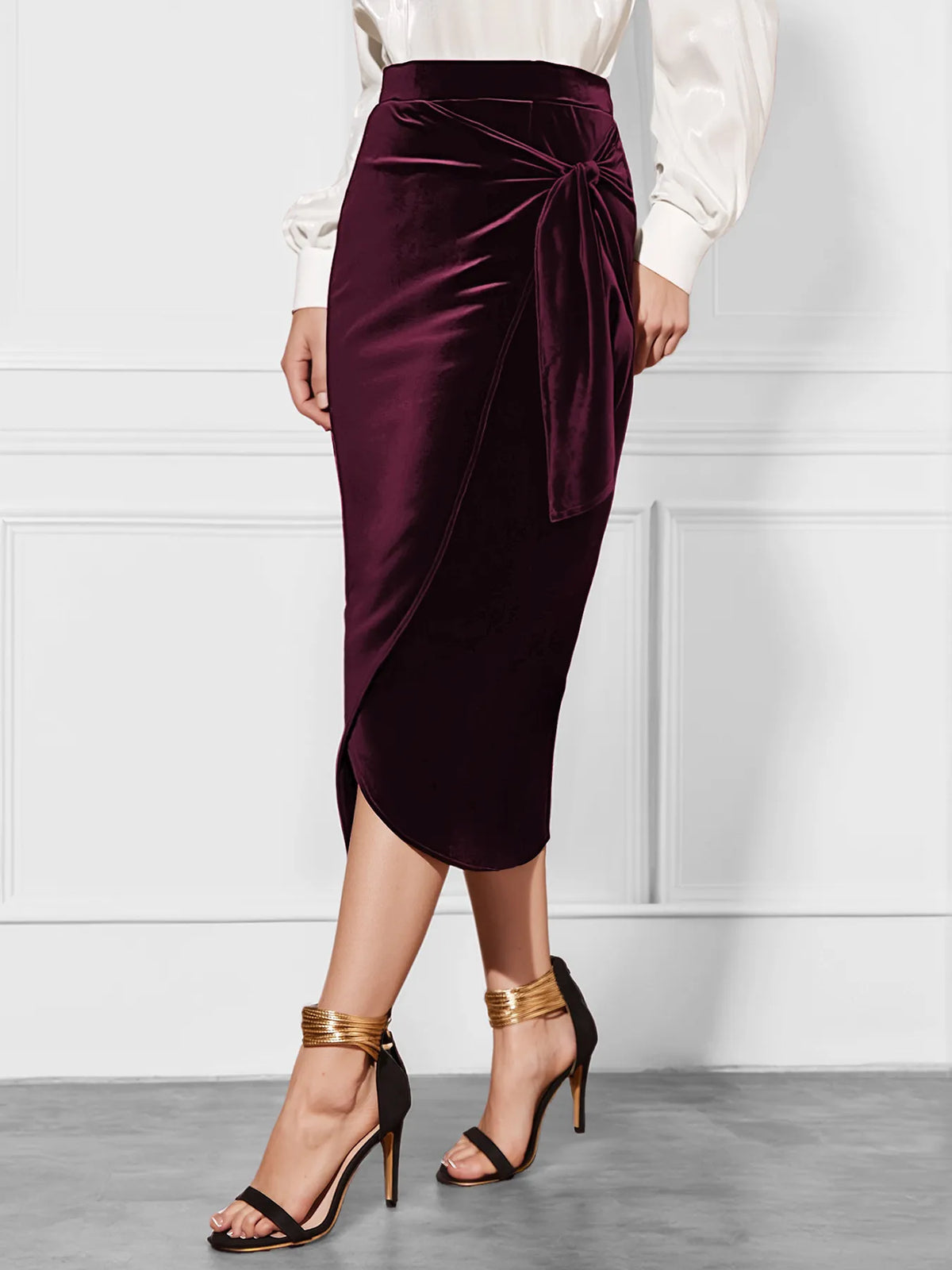 Side Tied Velvet Skirt