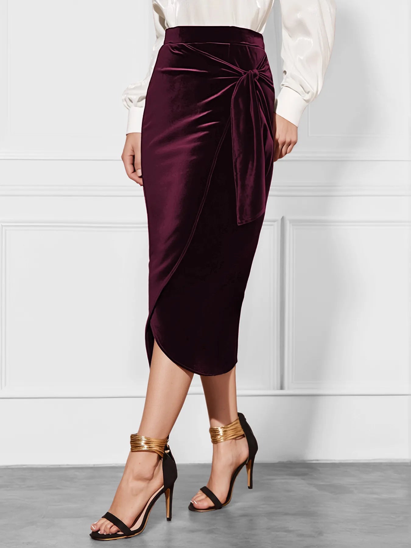 Side Tied Velvet Skirt
