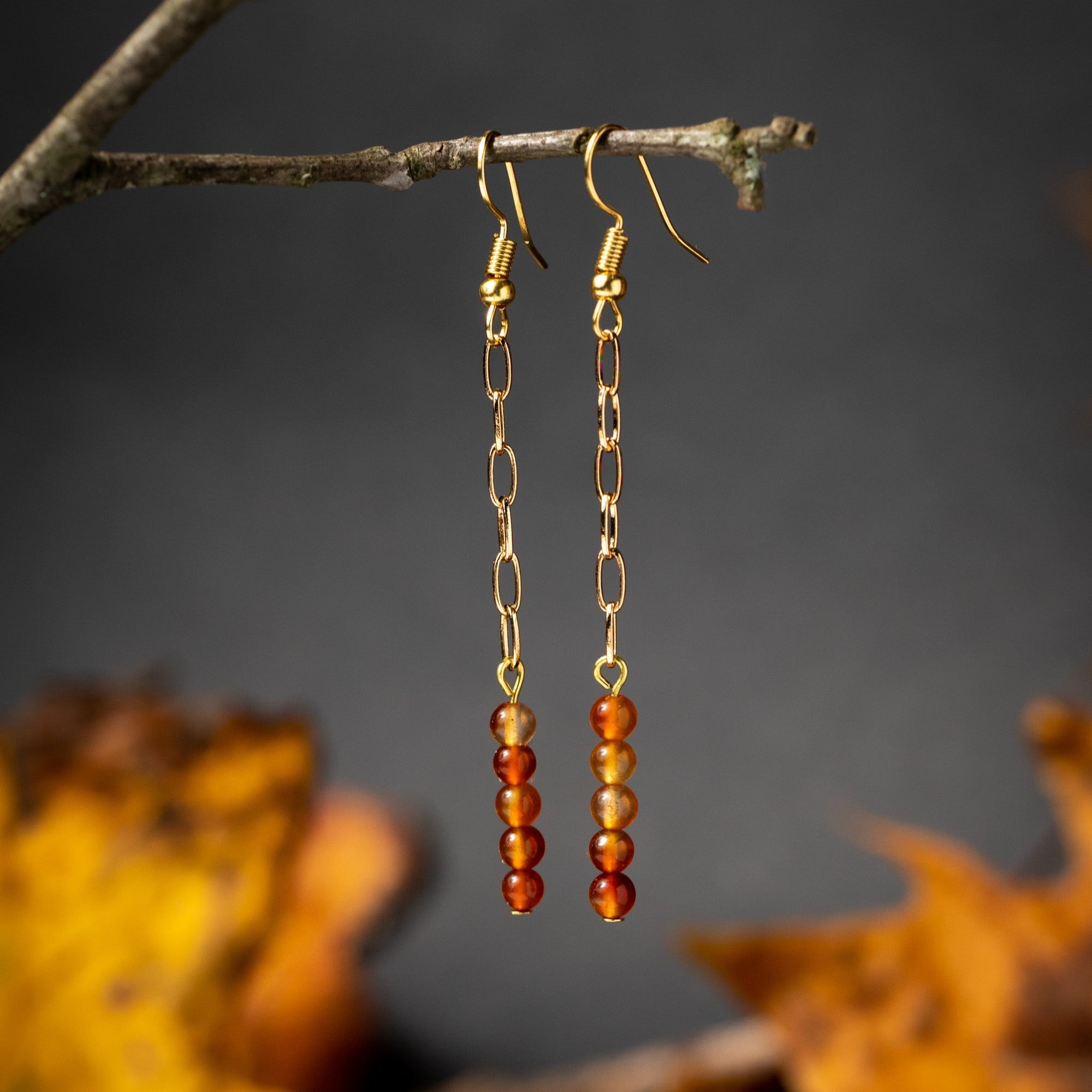 Fire Carnelian Bead Dangle Earrings