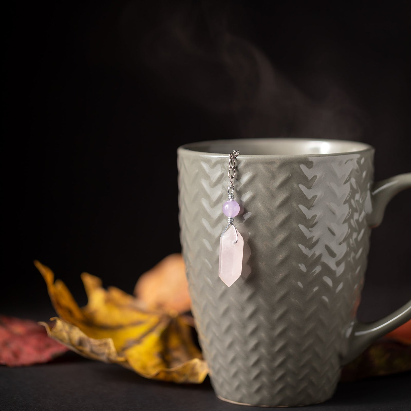 Self Love Rose Quartz Tea Infuser – Heart-Shaped Rose Quartz Charm for Loose Leaf Tea by Kinley Jewelry