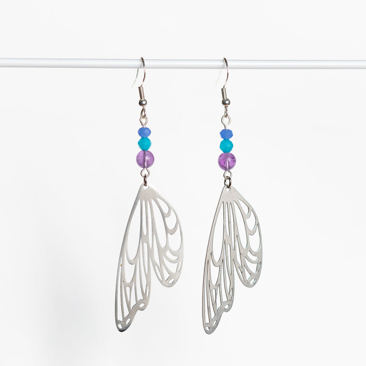 Silver Butterfly Wing Earrings with Spring-Colored Gemstones – Nature-Inspired Jewelry by Kinley Jewelry