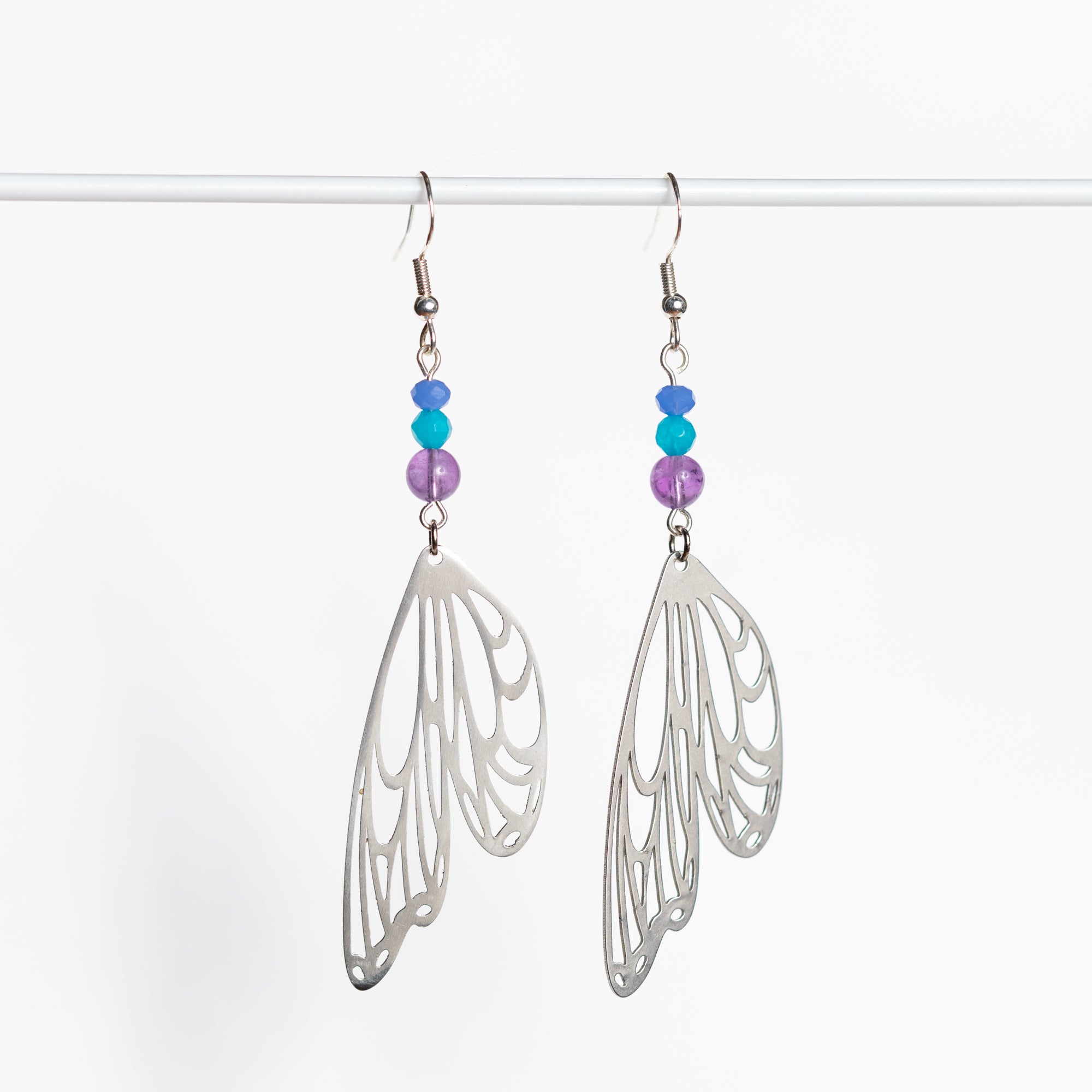 Silver Butterfly Wing Earrings with Spring-Colored Gemstones – Nature-Inspired Jewelry by Kinley Jewelry