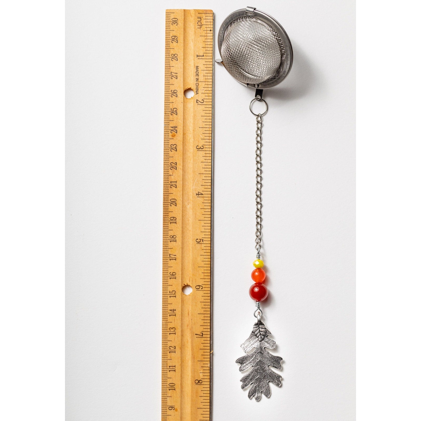 Autumn Oak Leaf Tea Infuser – Bronze Oak Leaf Charm with Acorn Bead Accent by Kinley Jewelry