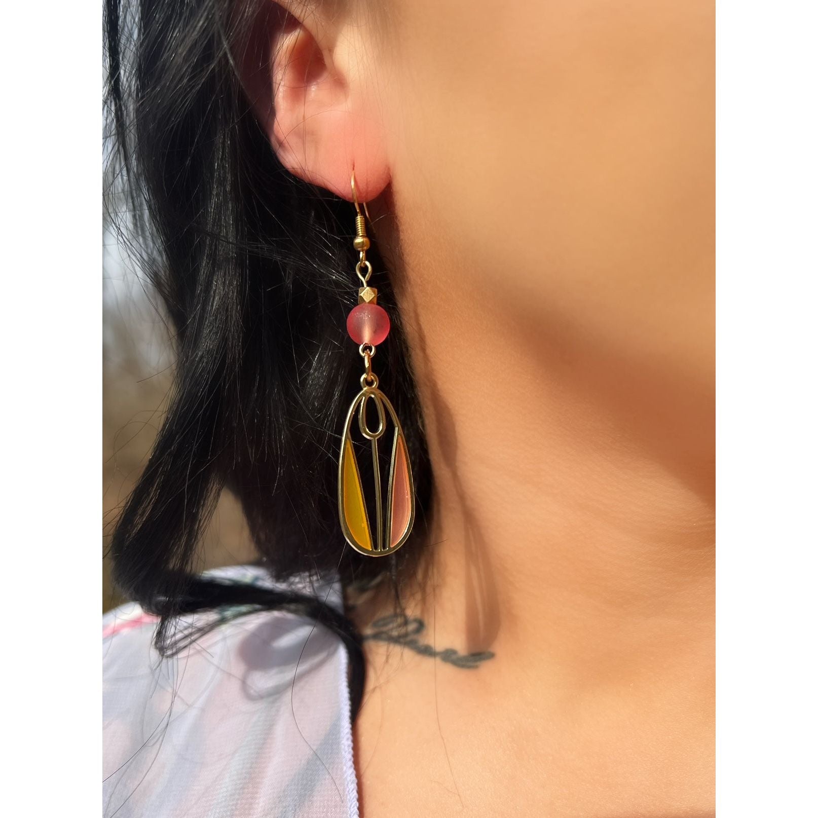 Pink Tulip Window Earrings