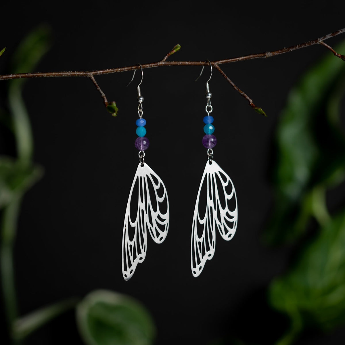 Silver Butterfly Wing Earrings with Spring-Colored Gemstones – Nature-Inspired Jewelry by Kinley Jewelry