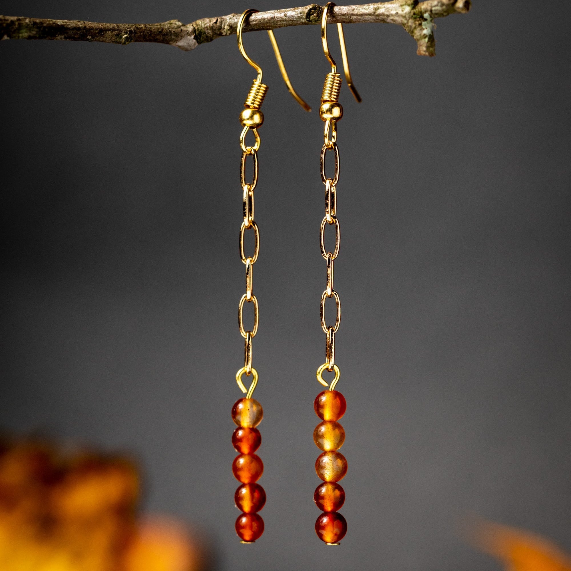 Fire Carnelian Bead Dangle Earrings
