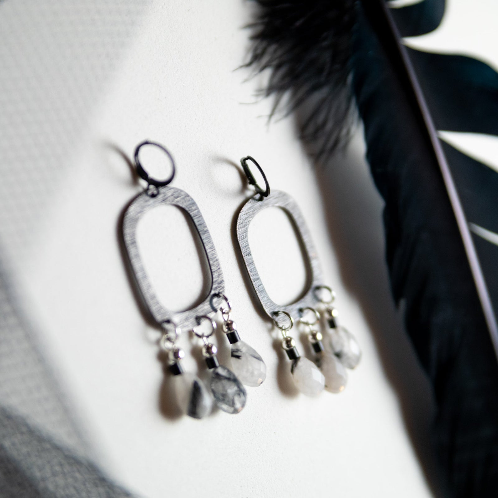 Black Rutilated Quartz Fringe Earrings