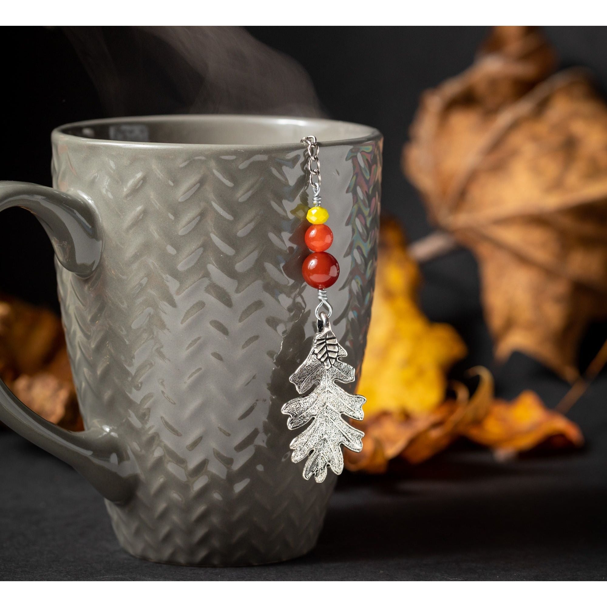 Autumn Oak Leaf Tea Infuser – Bronze Oak Leaf Charm with Acorn Bead Accent by Kinley Jewelry