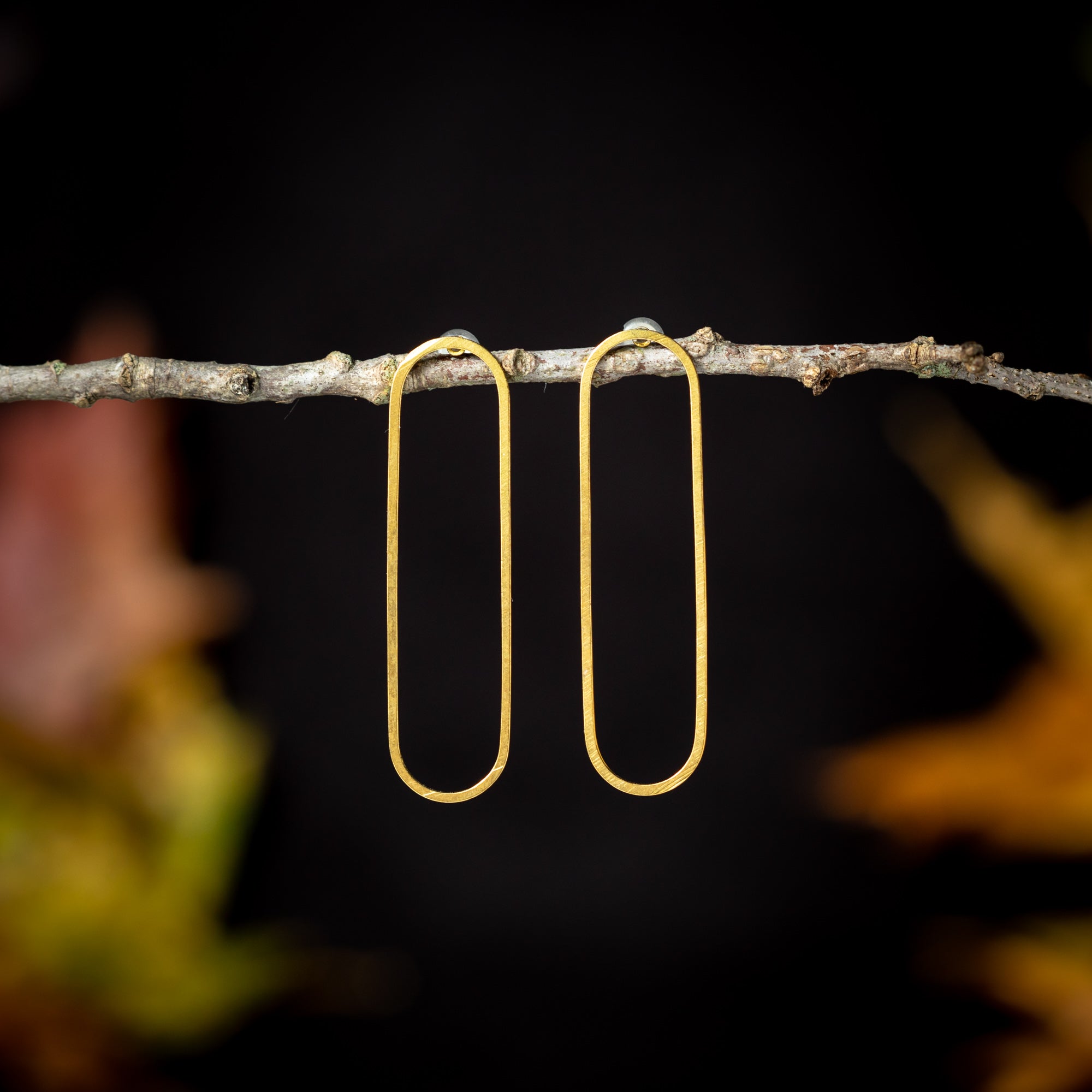 Elongated Oval Gold Post Earrings