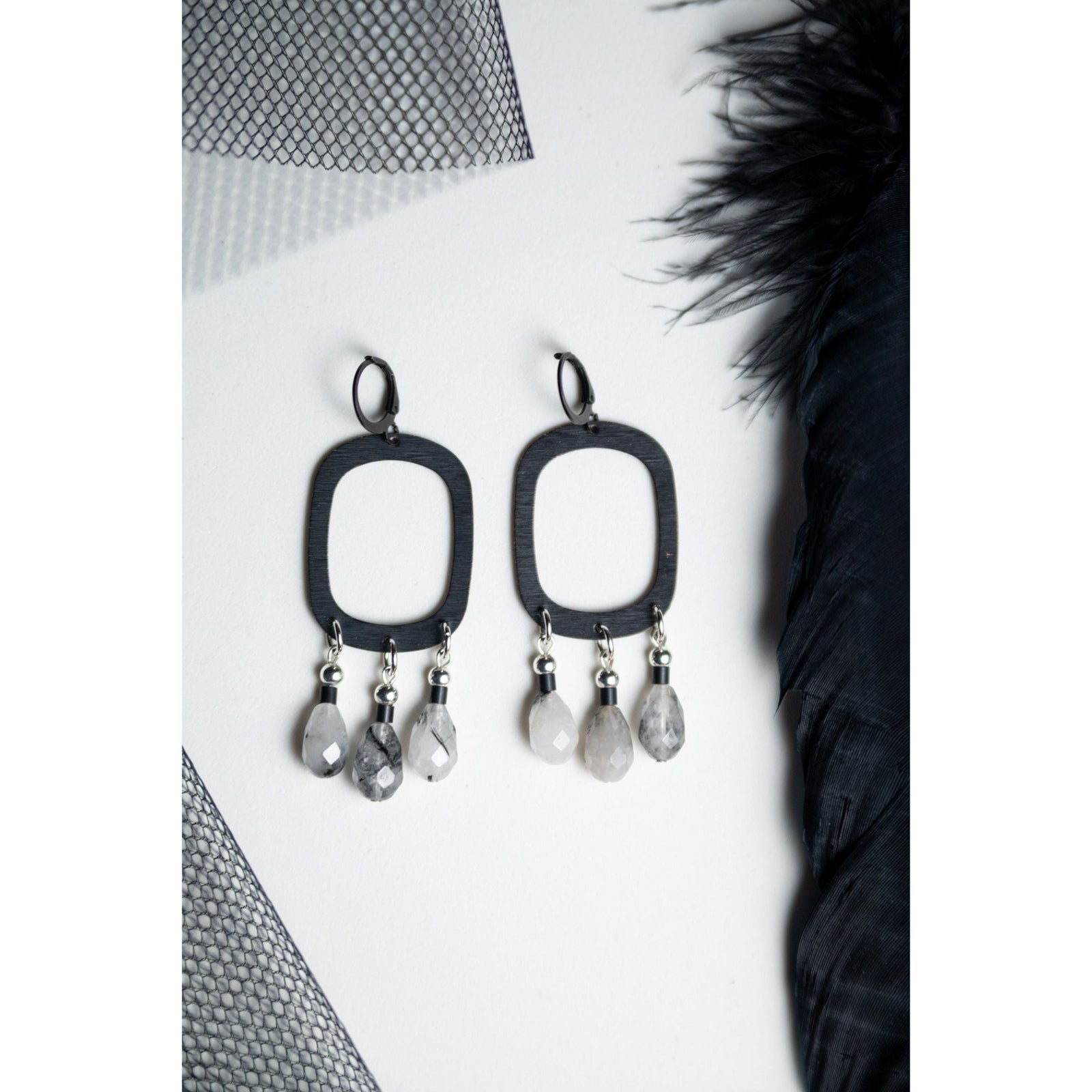 Black Rutilated Quartz Fringe Earrings