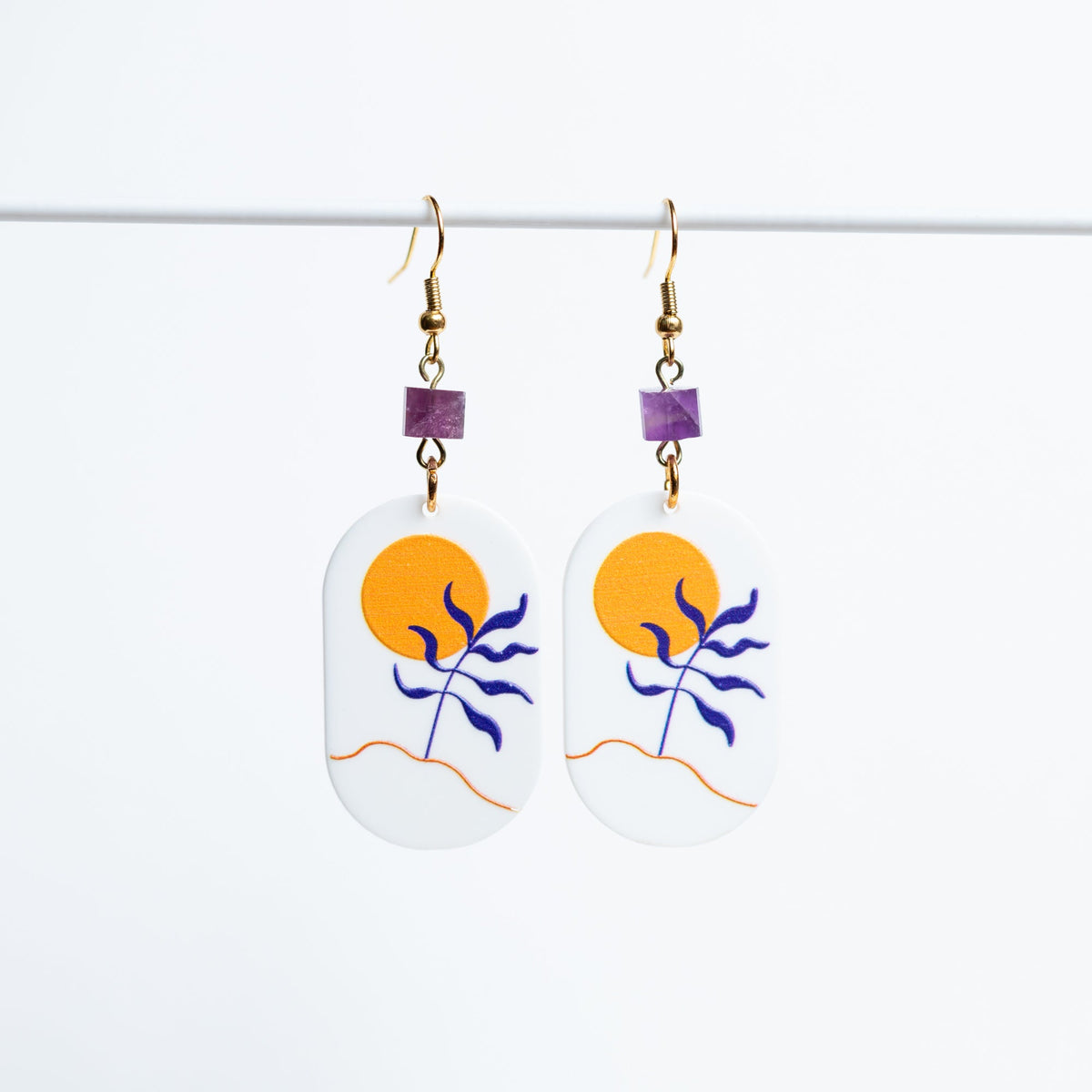 Orange Sun Ovals with Amethyst Earrings – Sun-Inspired Statement Jewelry by Kinley Jewelry