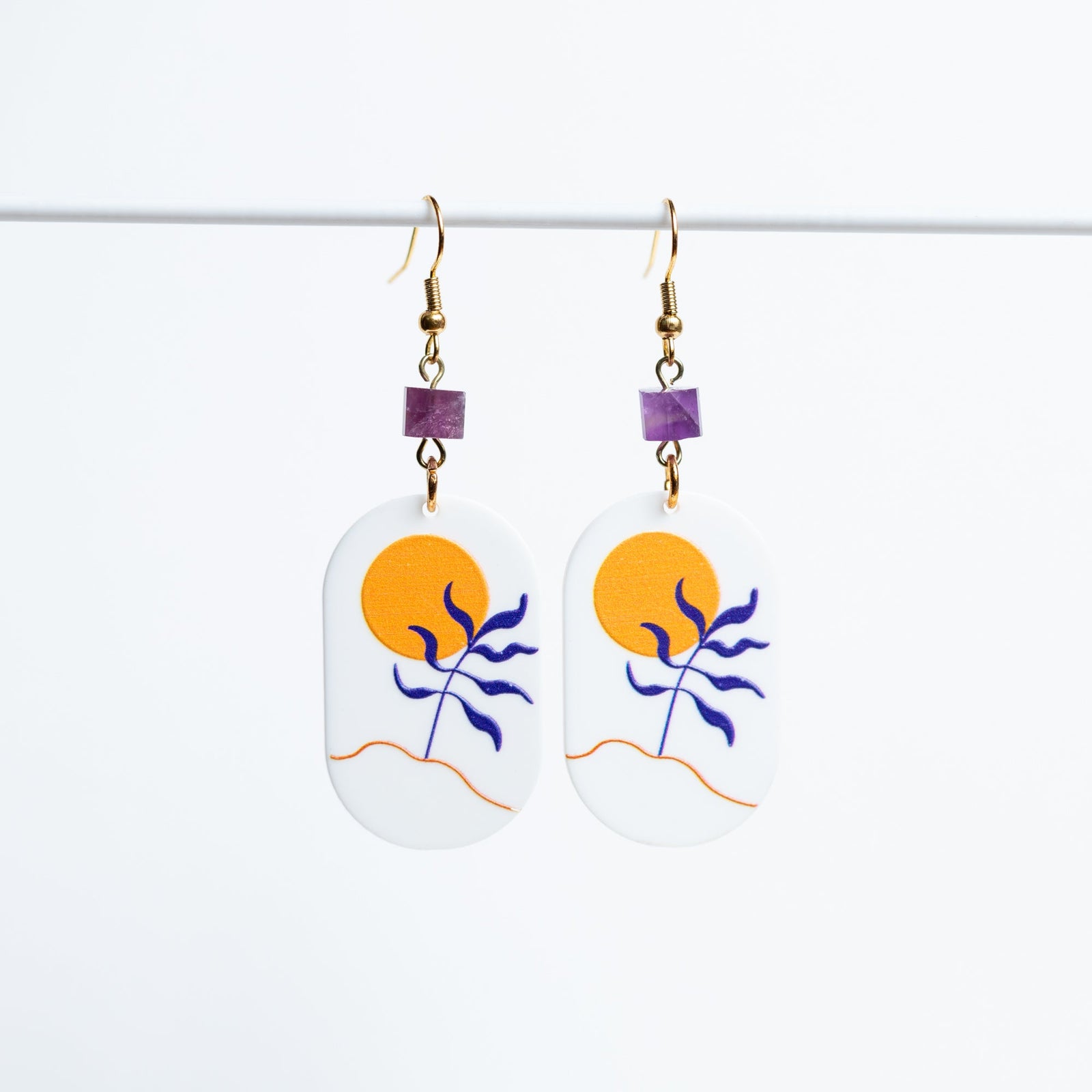 Orange Sun Ovals with Amethyst Earrings – Sun-Inspired Statement Jewelry by Kinley Jewelry