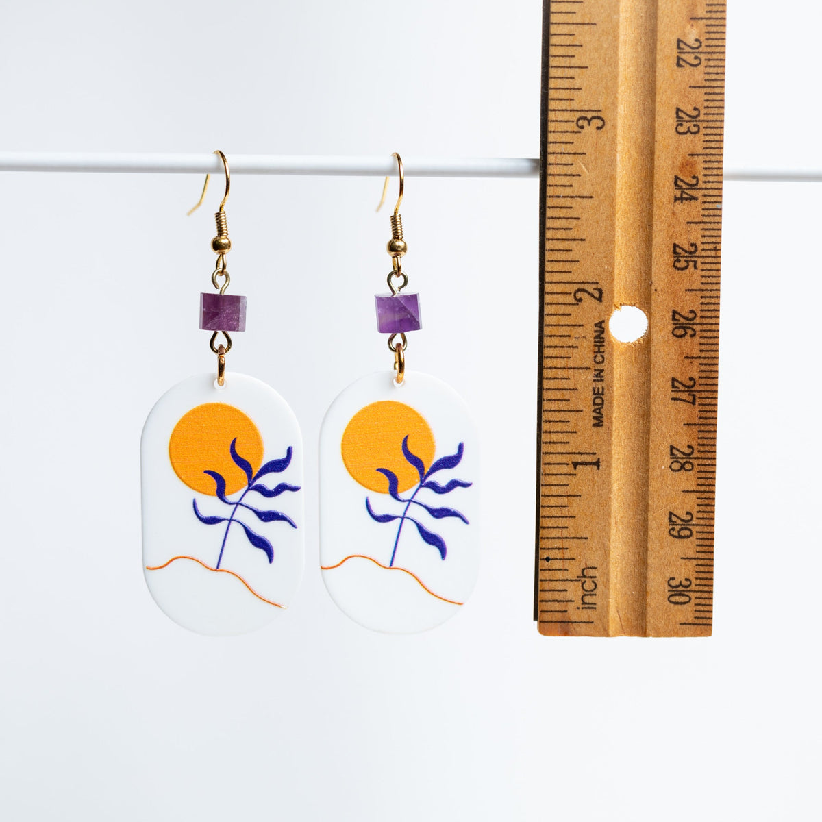 Orange Sun Ovals with Amethyst Earrings