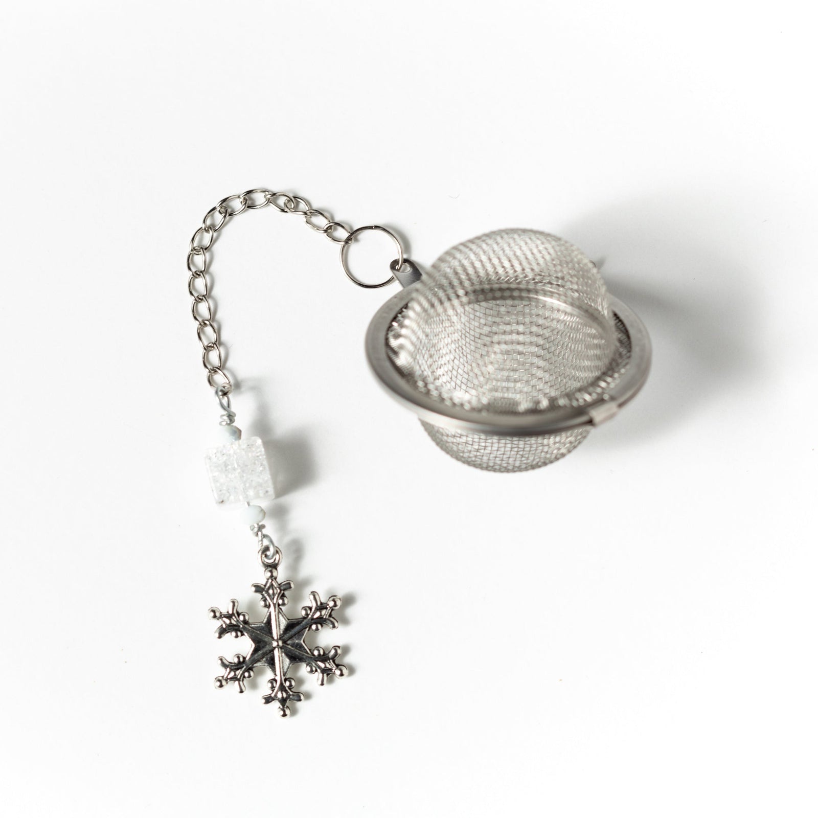 Crystal Energy Charmed Tea Infuser – Clear Quartz Point with Rainbow Spectrolite Bead by Kinley Jewelry