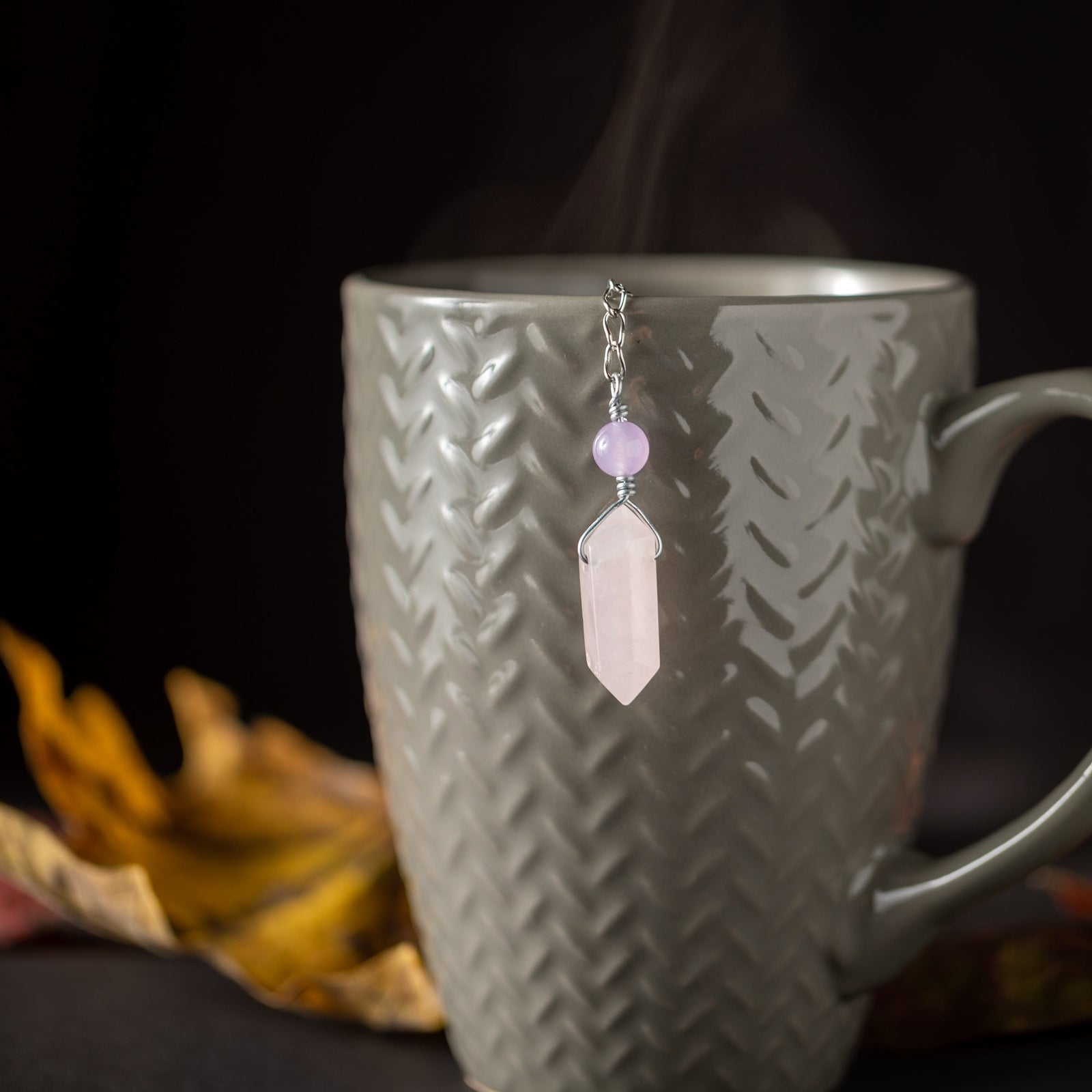 Self Love Rose Quartz Tea Infuser – Heart-Shaped Rose Quartz Charm for Loose Leaf Tea by Kinley Jewelry