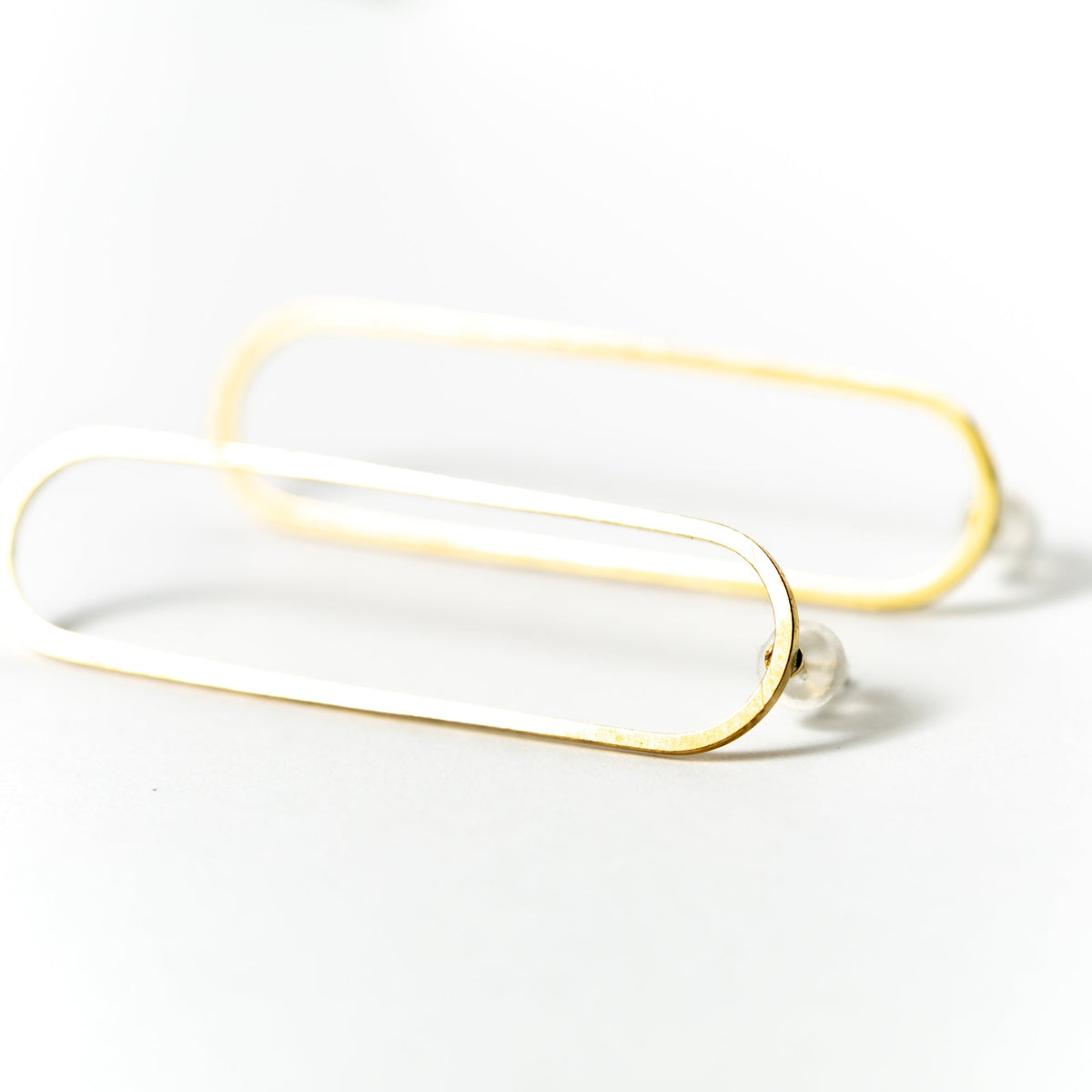 Elongated Oval Gold Post Earrings