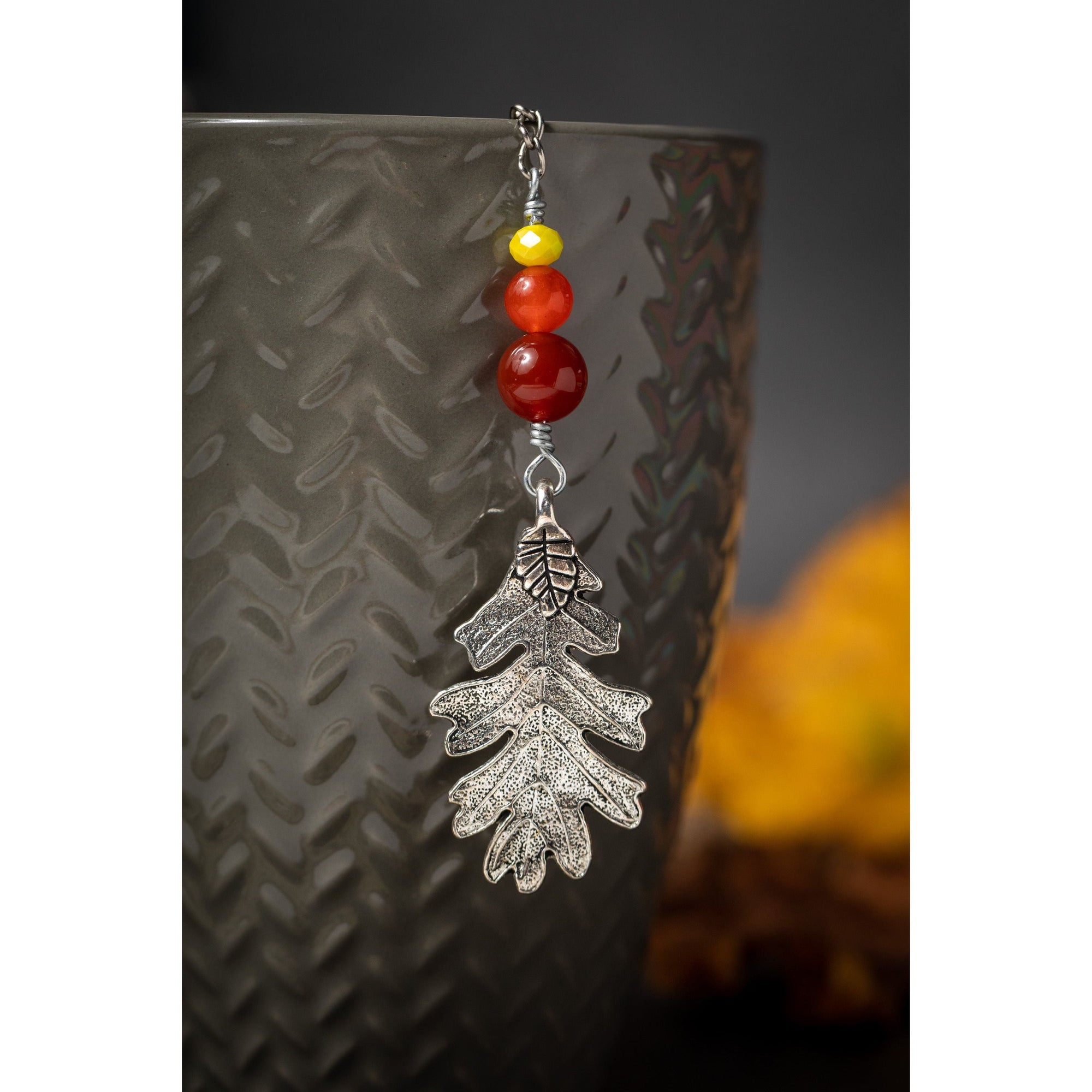 Autumn Oak Leaf Tea Infuser – Bronze Oak Leaf Charm with Acorn Bead Accent by Kinley Jewelry