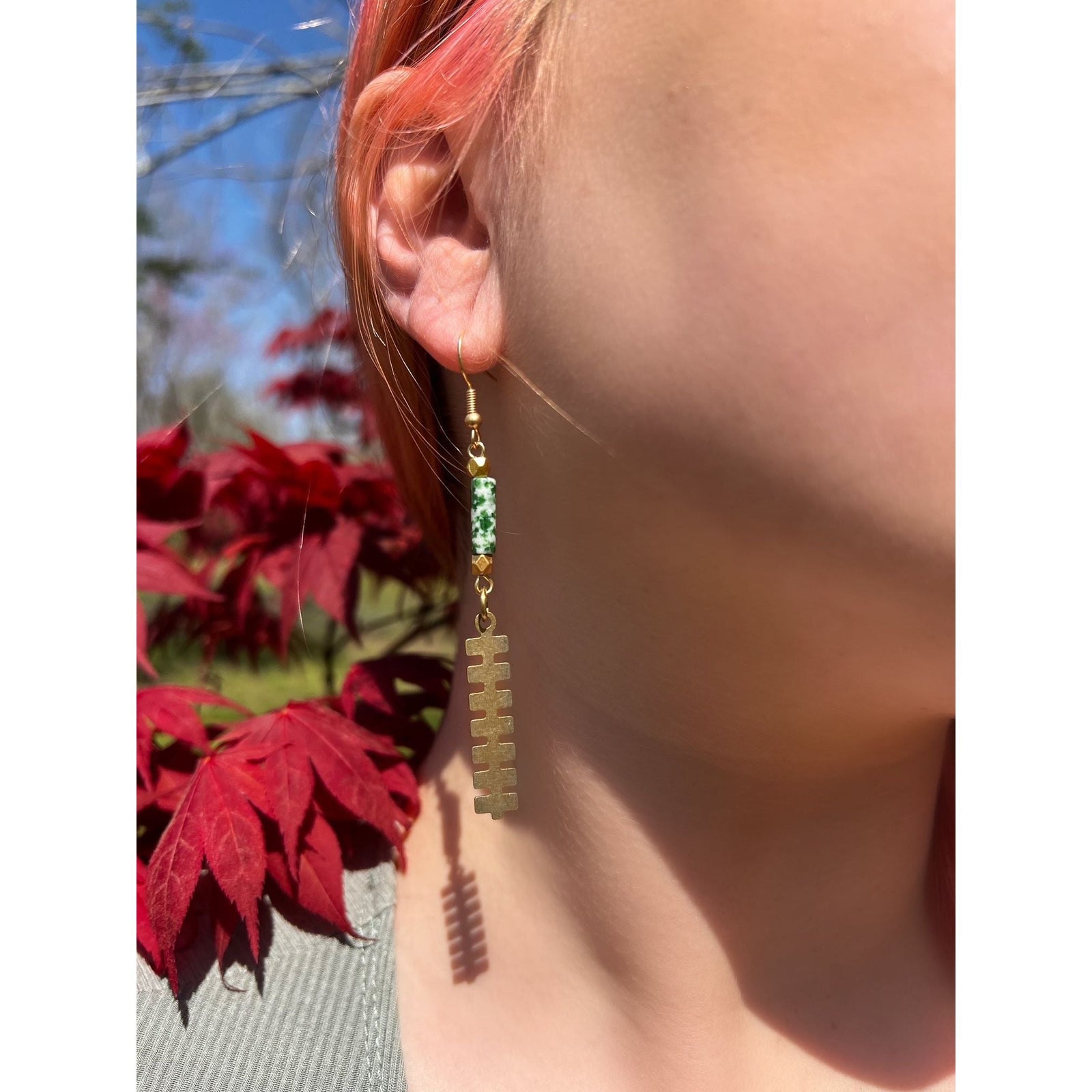 Aztec Inspired Thin Brass Totem Earrings