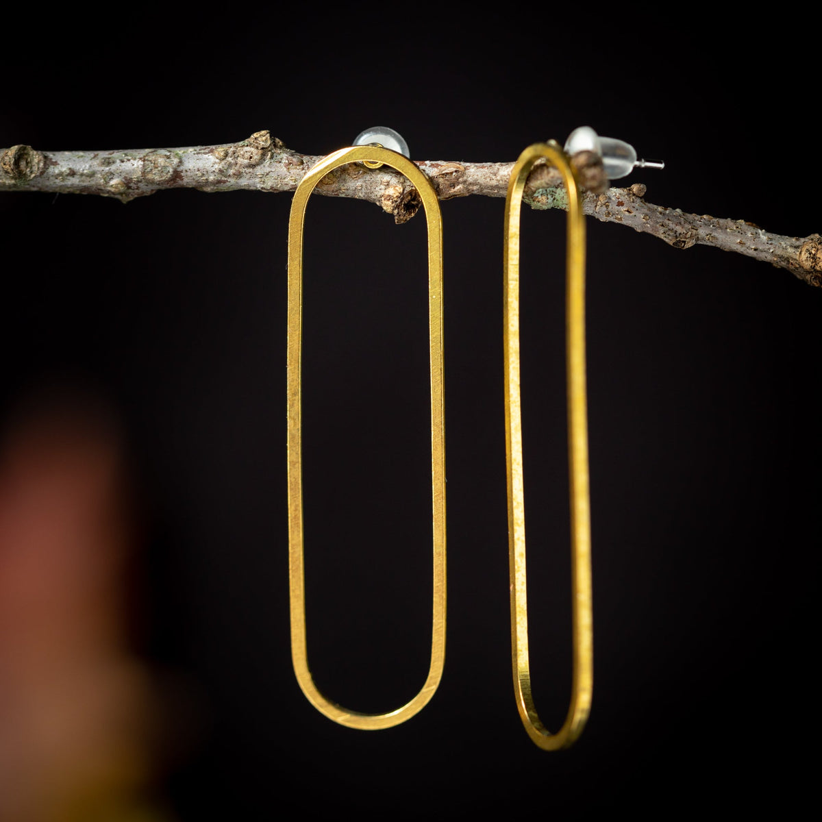 Elongated Oval Gold Post Earrings