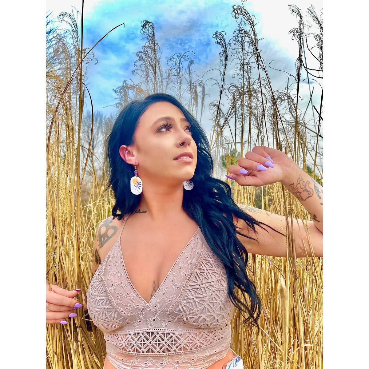 Orange Sun Ovals with Amethyst Earrings – Sun-Inspired Statement Jewelry by Kinley Jewelry