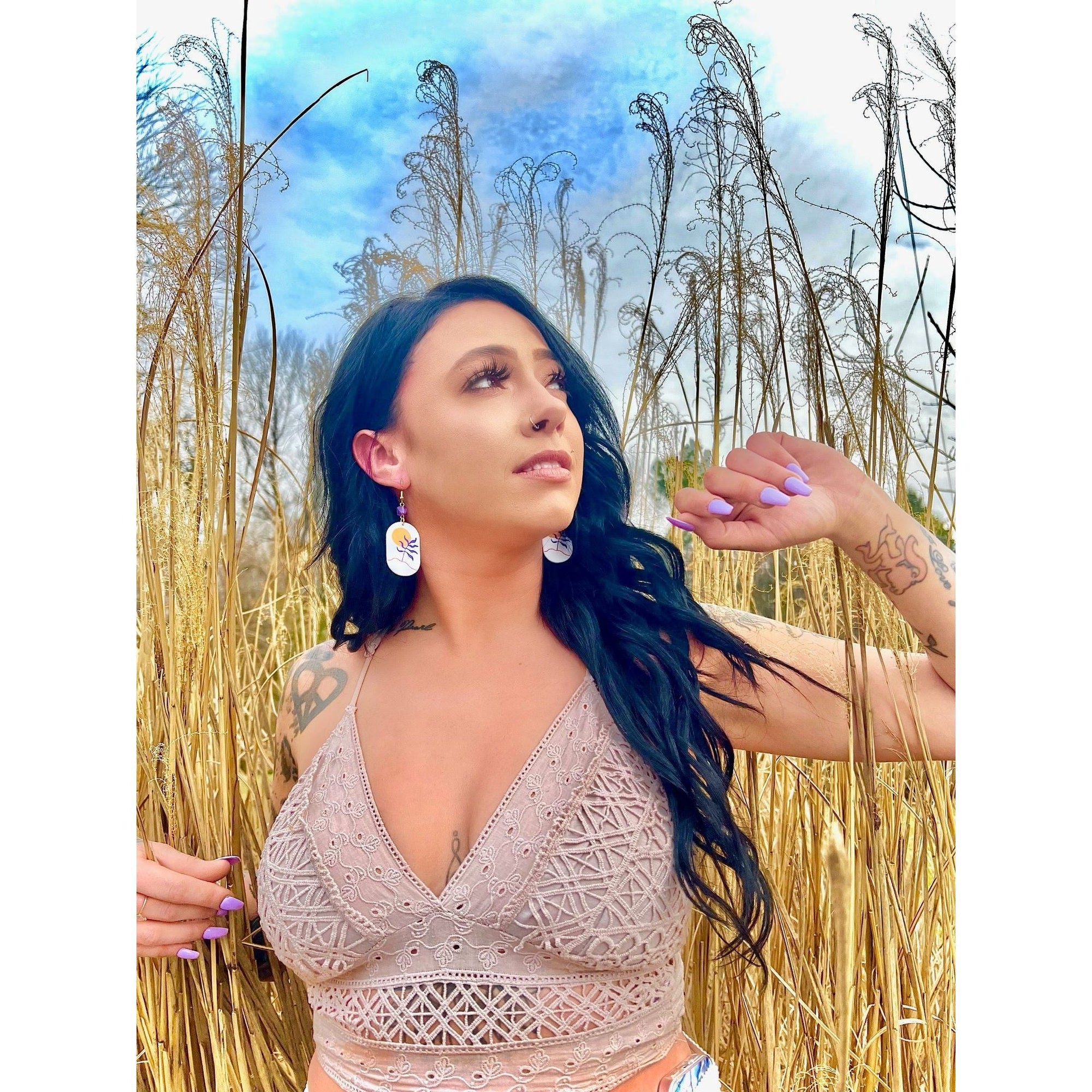 Orange Sun Ovals with Amethyst Earrings – Sun-Inspired Statement Jewelry by Kinley Jewelry