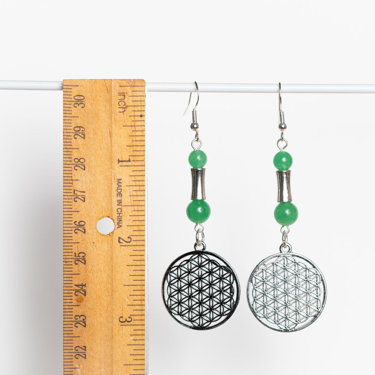 Flower of Life & Jade Earrings