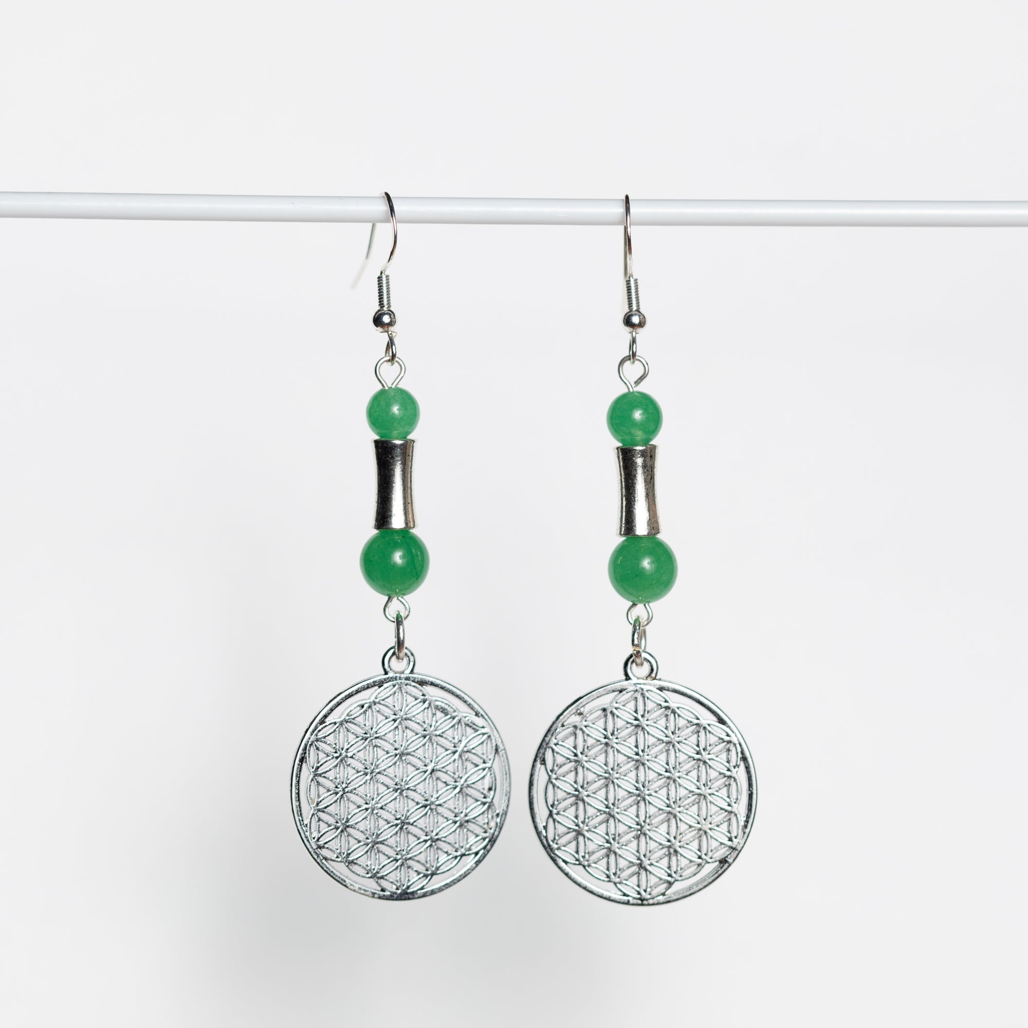 Flower of Life & Jade Earrings
