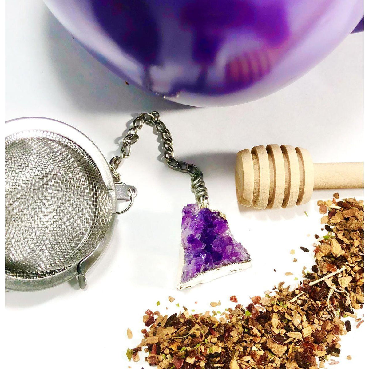 Handmade Amethyst Crystals Charmed Tea Infuser by Kinley Jewelry